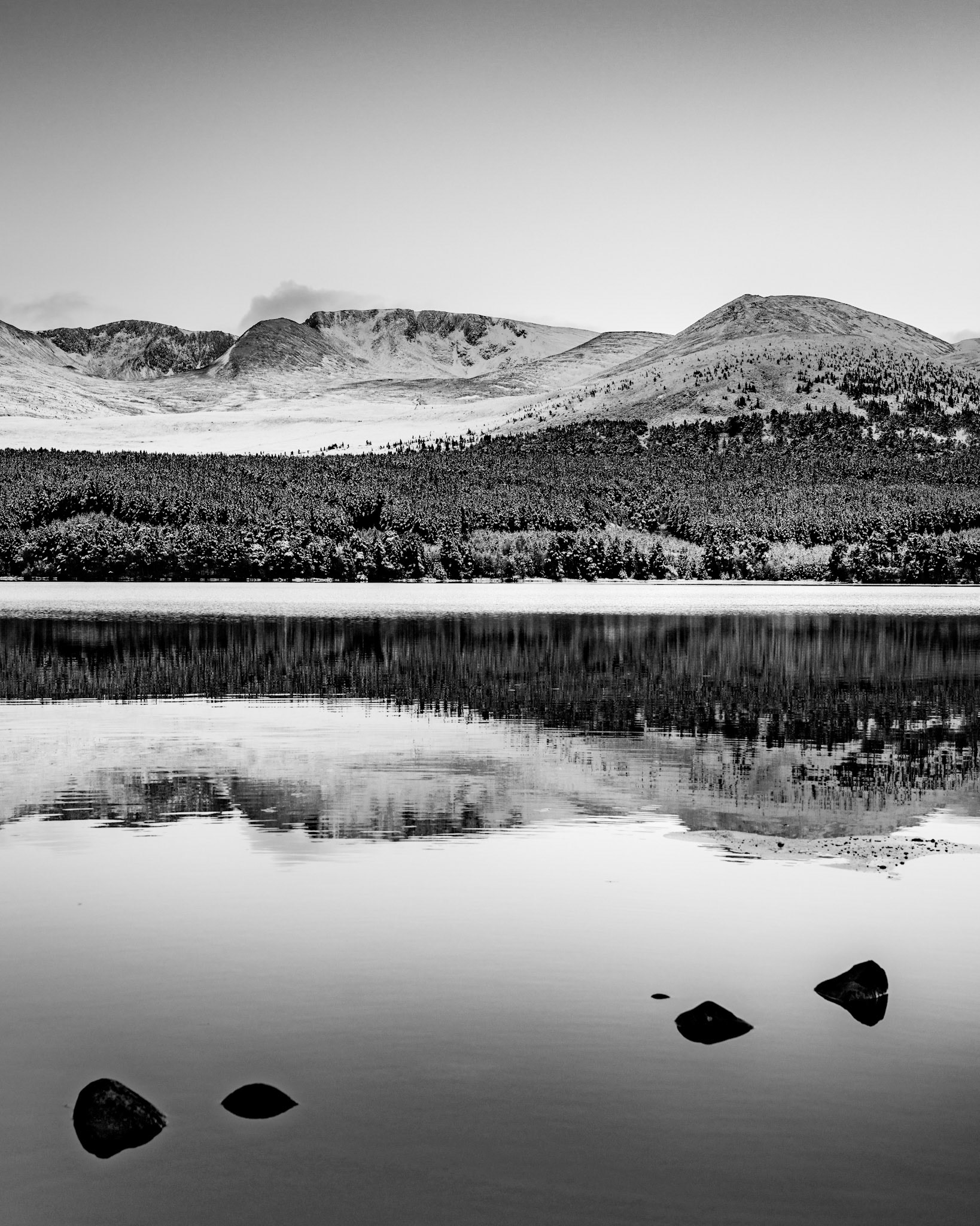 Loch Morlich in Black and White, Scotland