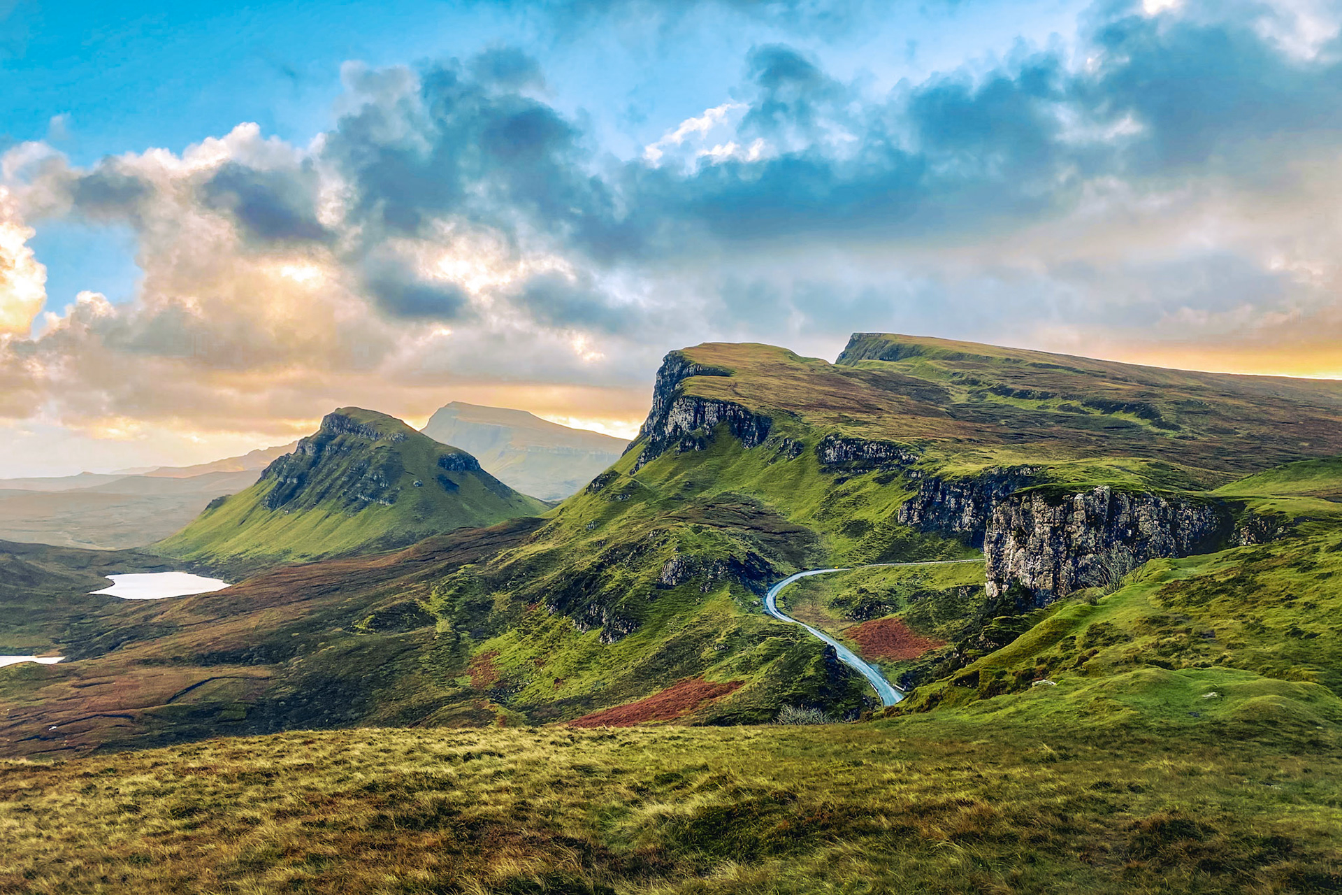 The Quiraing during a beautiful stormy sunset, Isle of Skye, Scotland