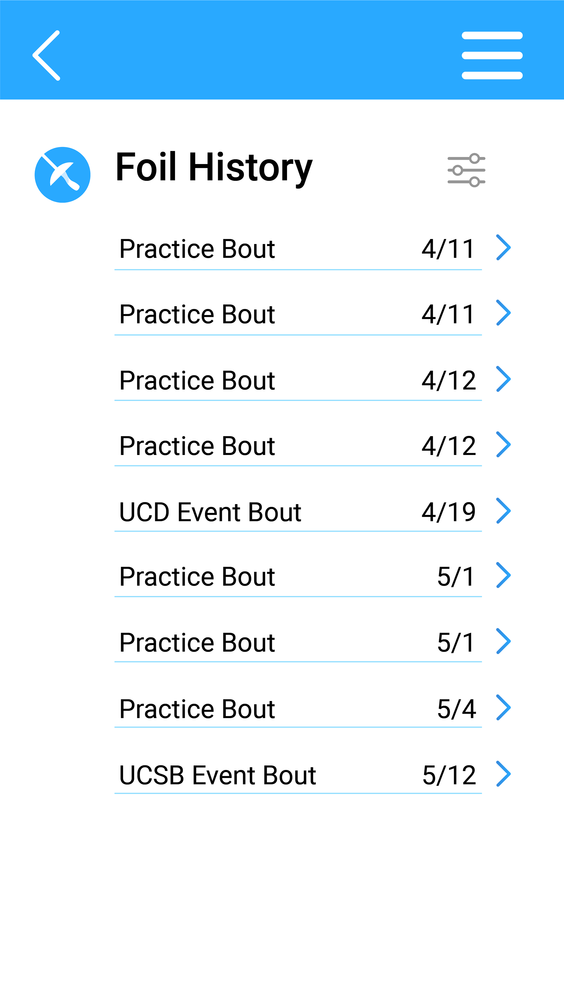 Player's Foil Match History