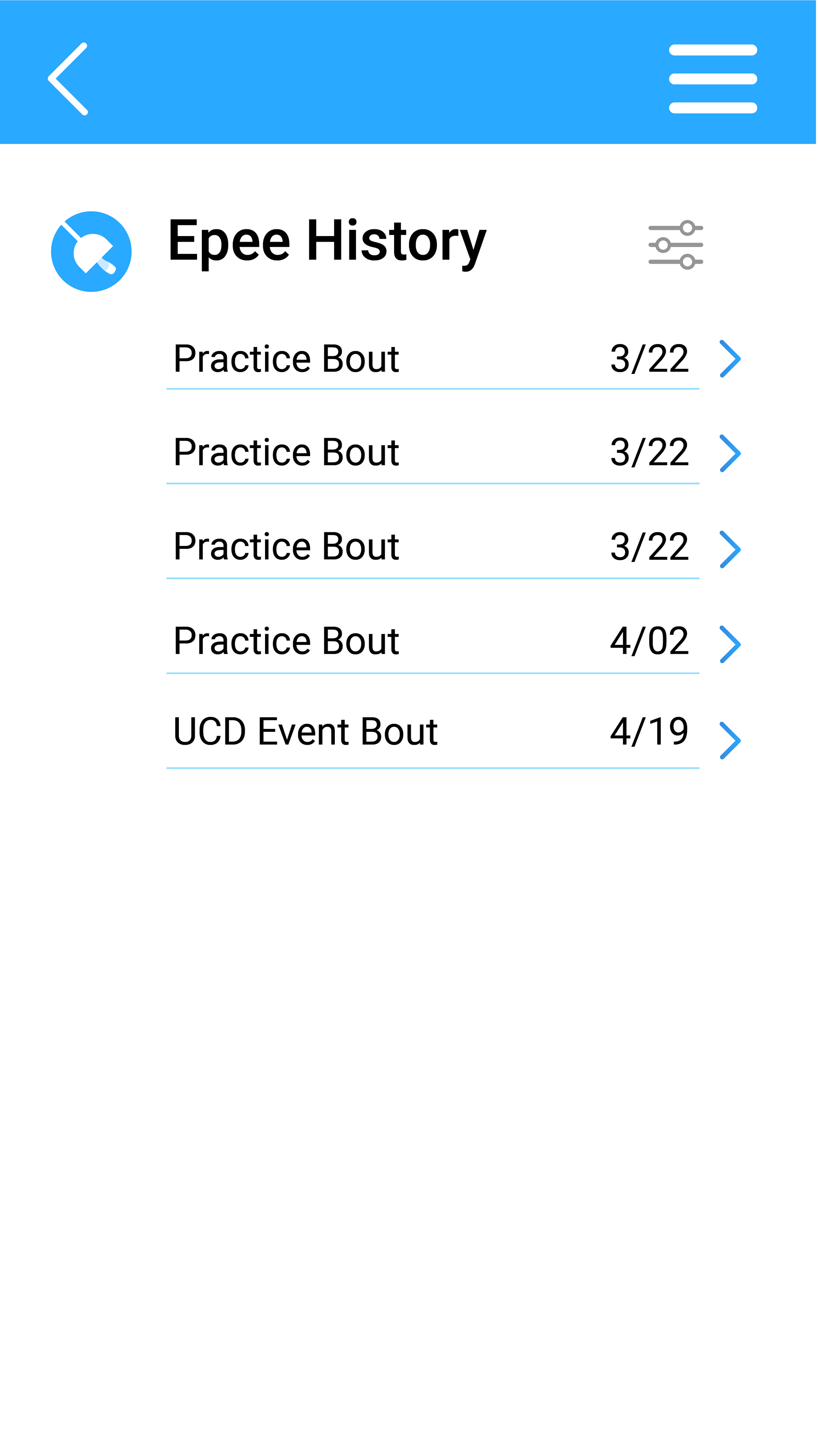 Player's Epee Match History