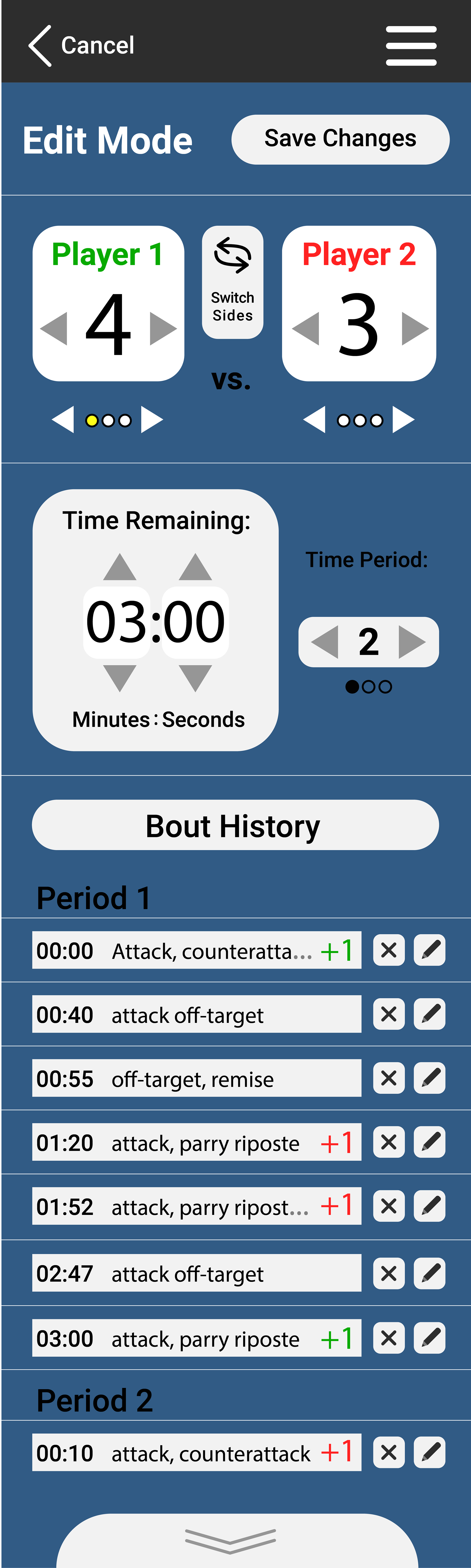 Timer Log (Edit Mode)Score History (Editable)