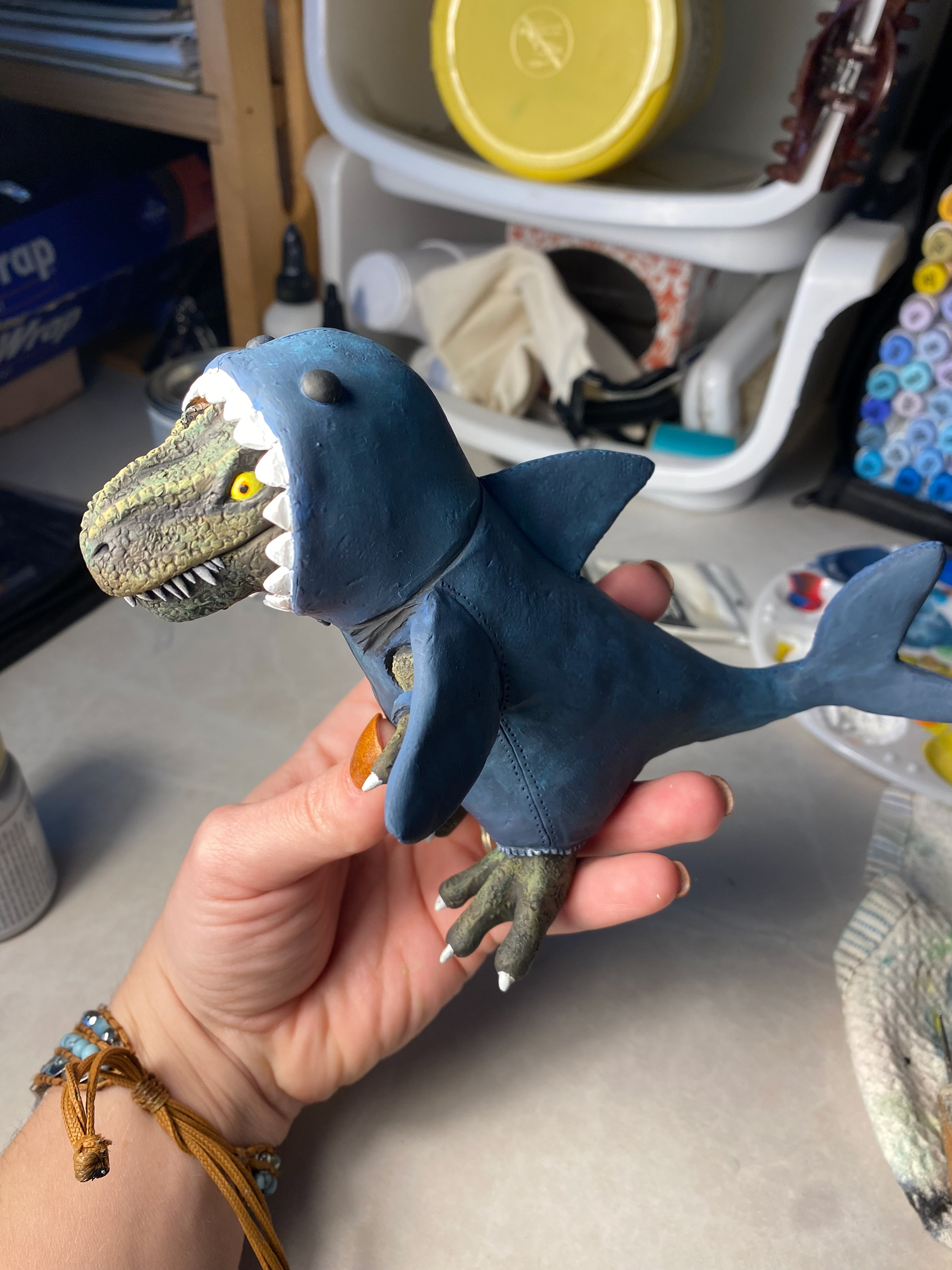 T-Rex in a Shark Suit Sculpture