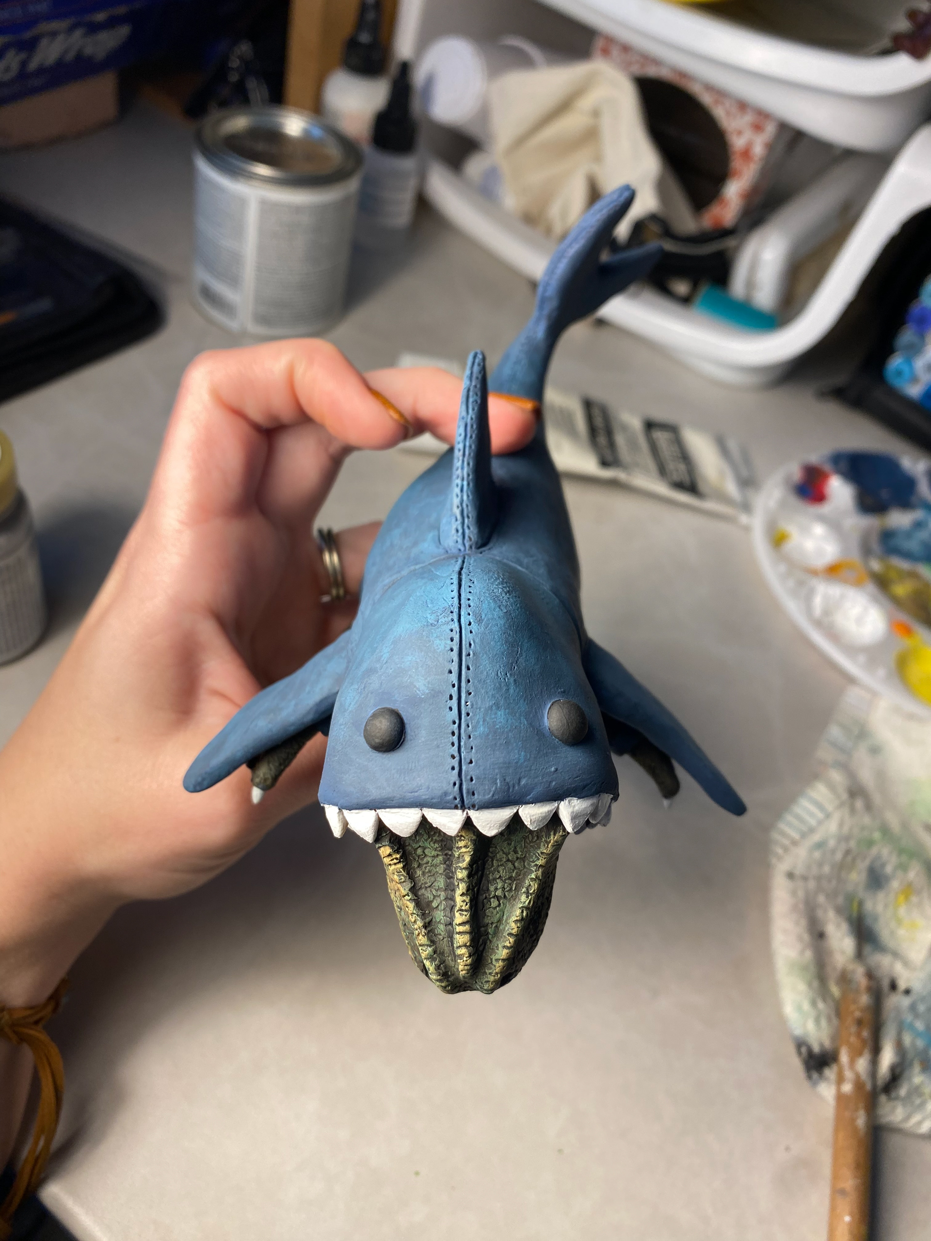 T-Rex in a Shark Suit Sculpture
