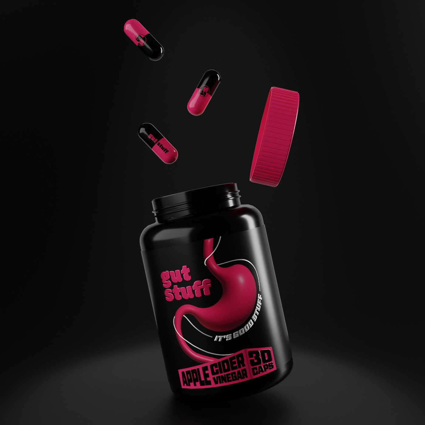 Created packaging design and visual identity for Gut Stuff. A health supplement.