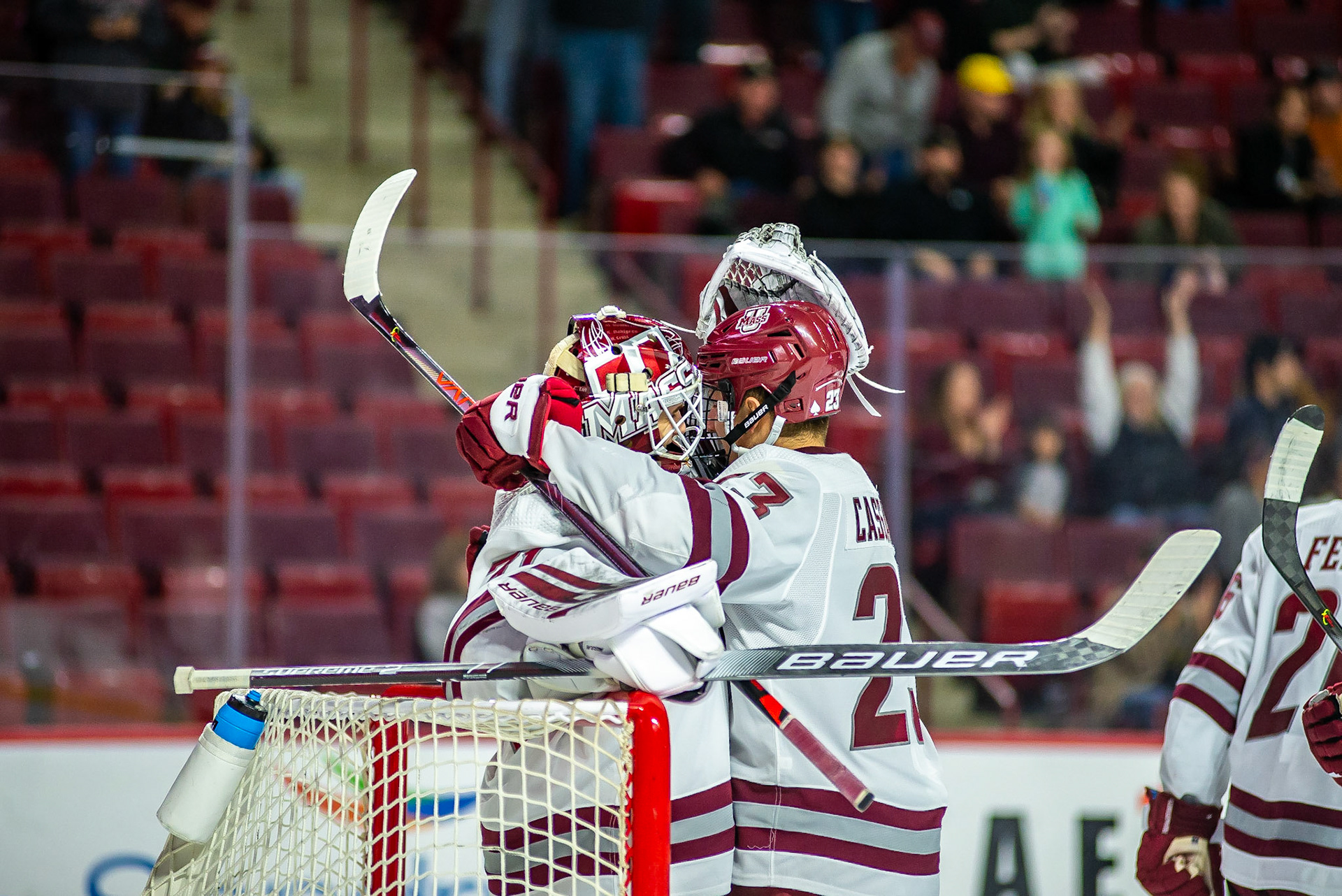 The University of Massachusetts men's hockey team defeated American International at the Mullins Center with a final score of 4-1 on Oct. 25.