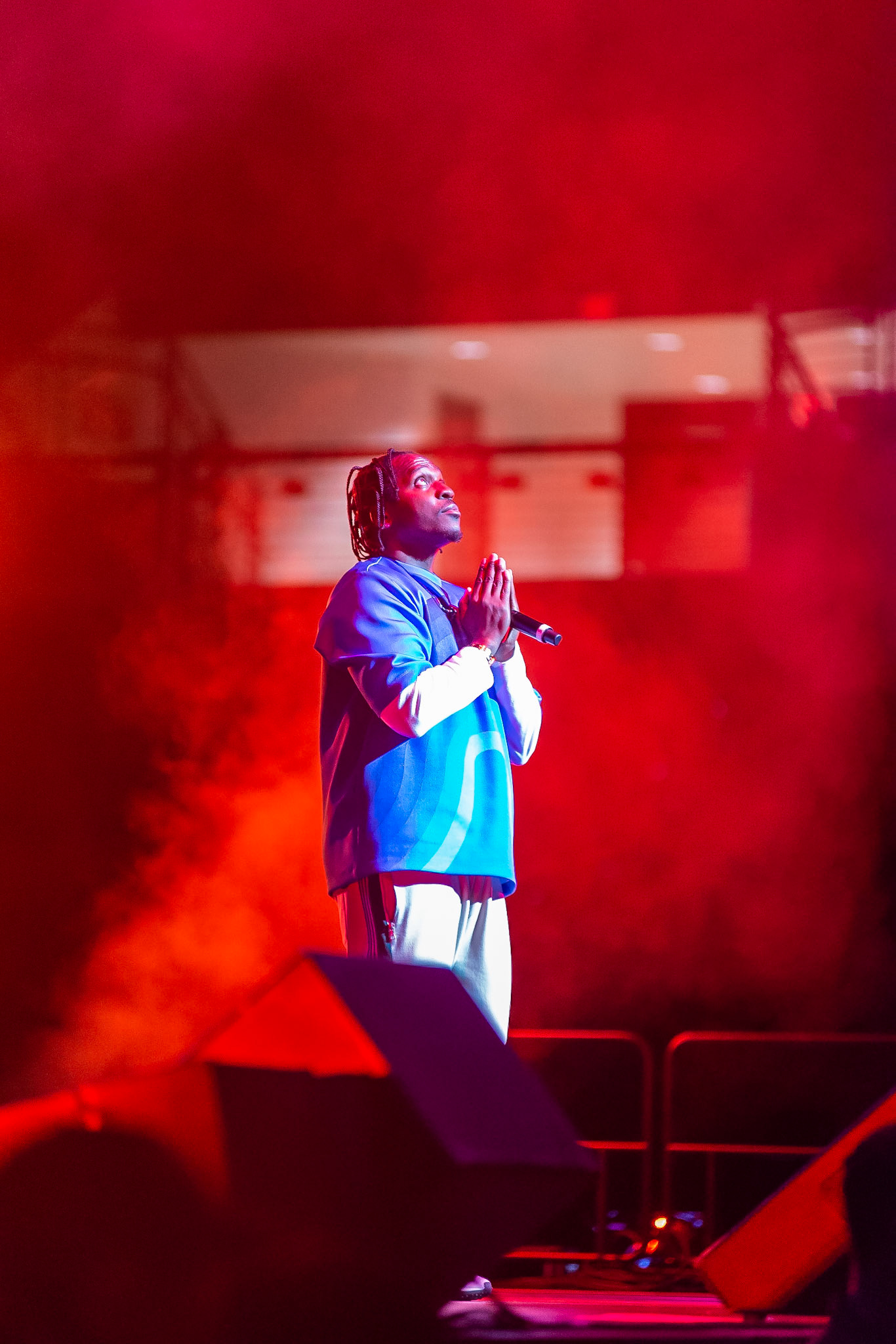 Pusha-T pauses during his set at the FYG U Fest held inside the Mullins Center at the University of Massachusetts Amherst