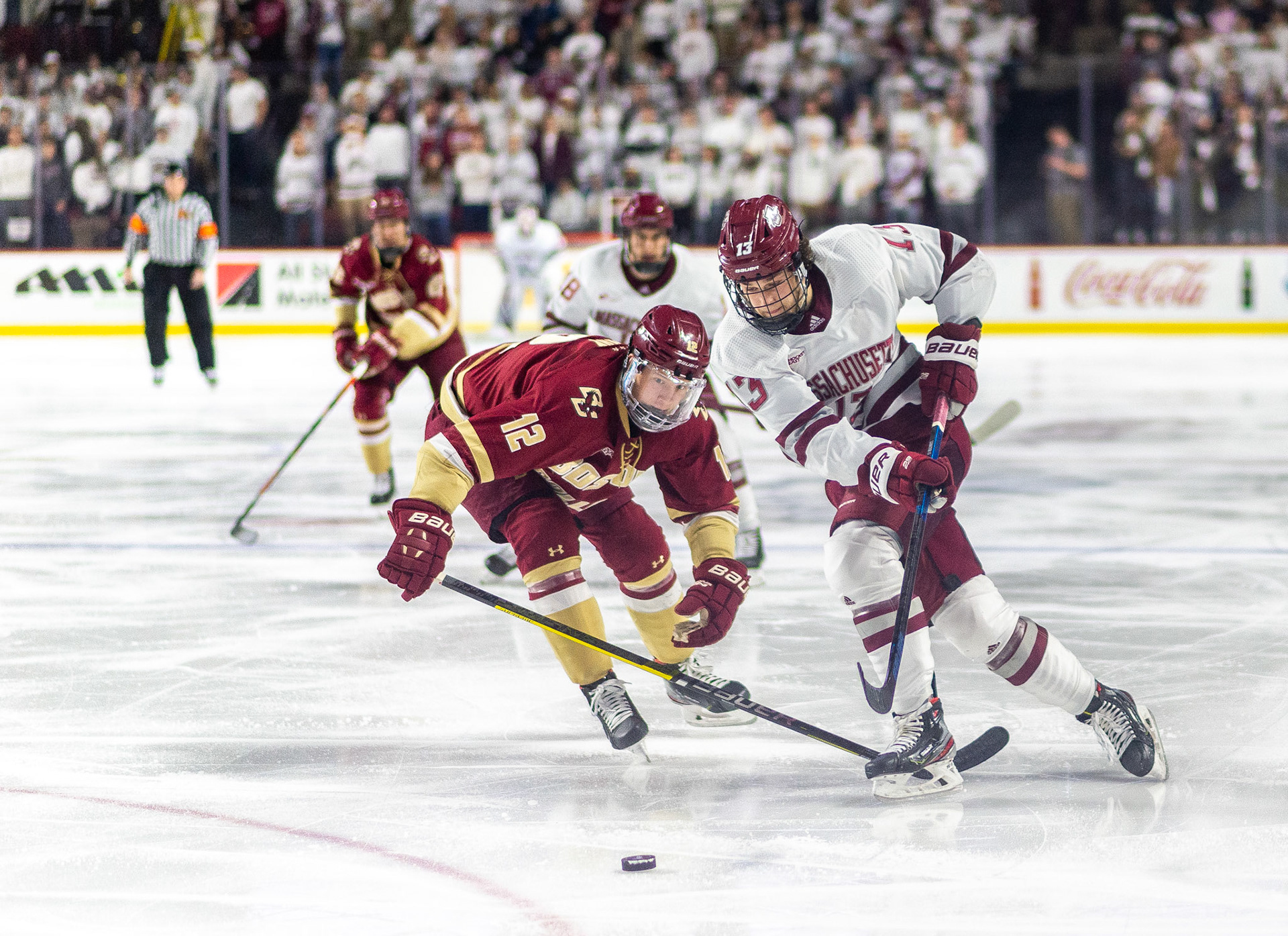 The University of Massachusetts men's hockey team lost to Boston College with a final score of 0-3 at the Mullins Center on Jan. 31.