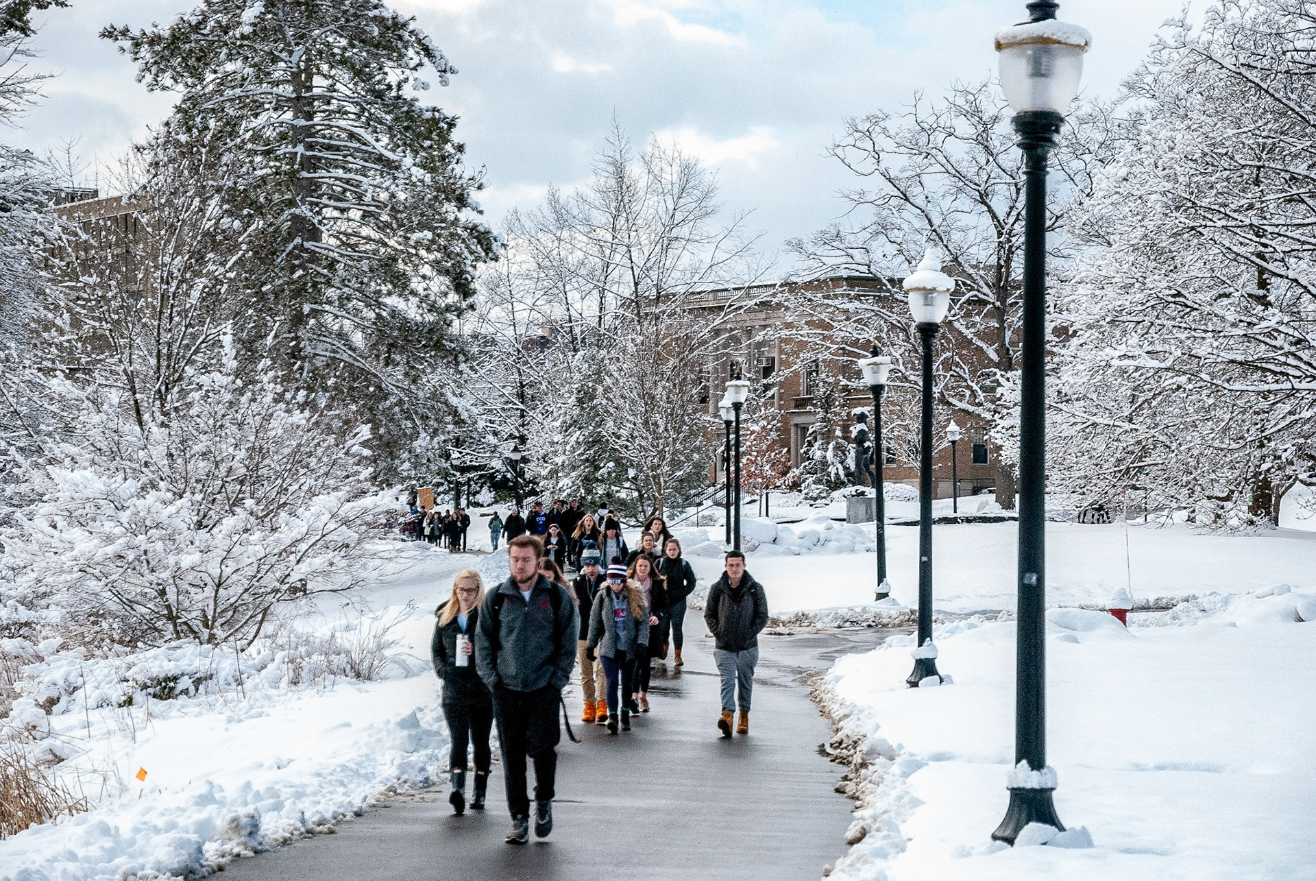 Students at the University of Massachusetts Amherst attend class after a snowstorm.  Taken for the Massachusetts Daily Collegian