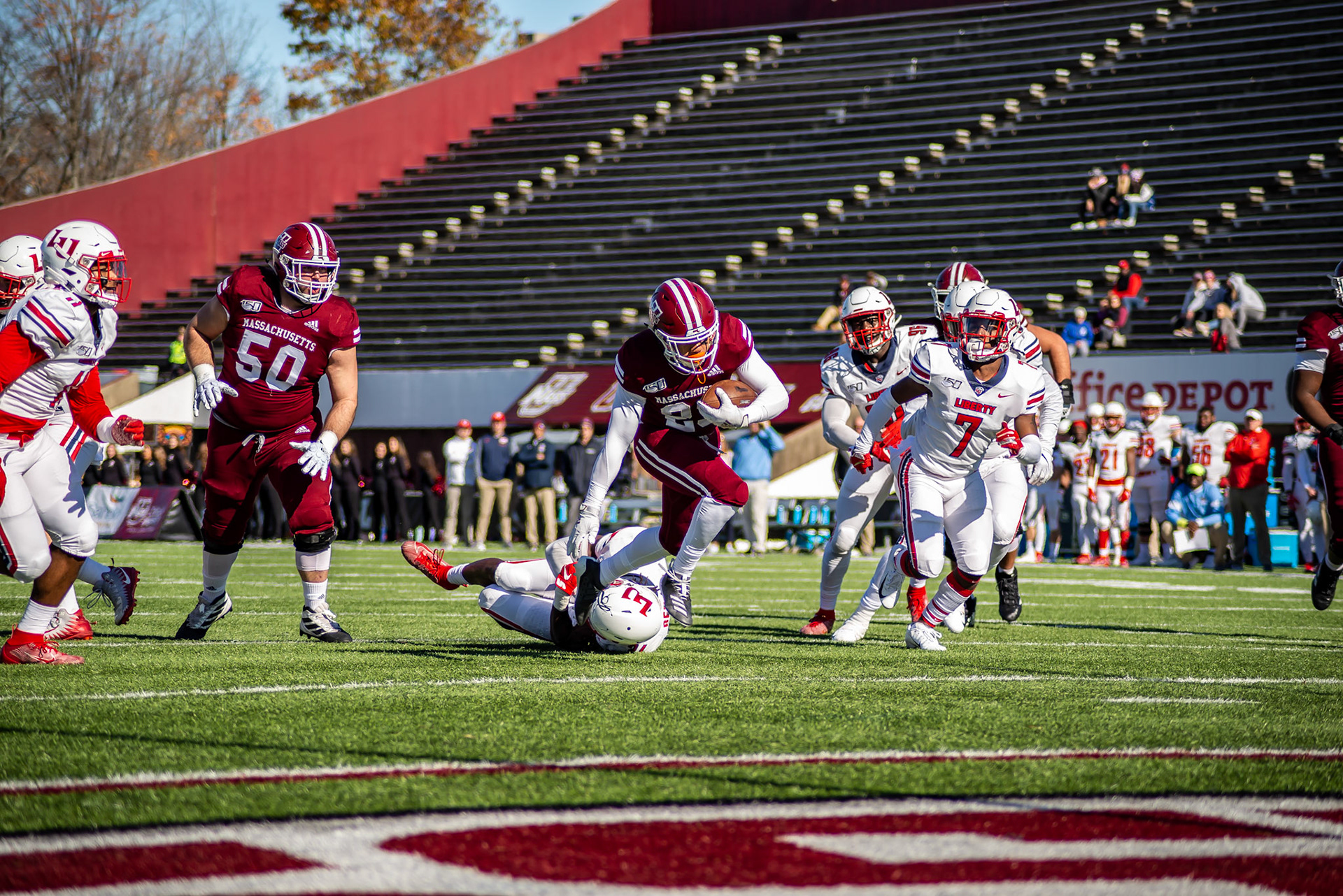 The University of Massachusetts Football team lost to Liberty at McGuirk Stadium on November 2, 2019