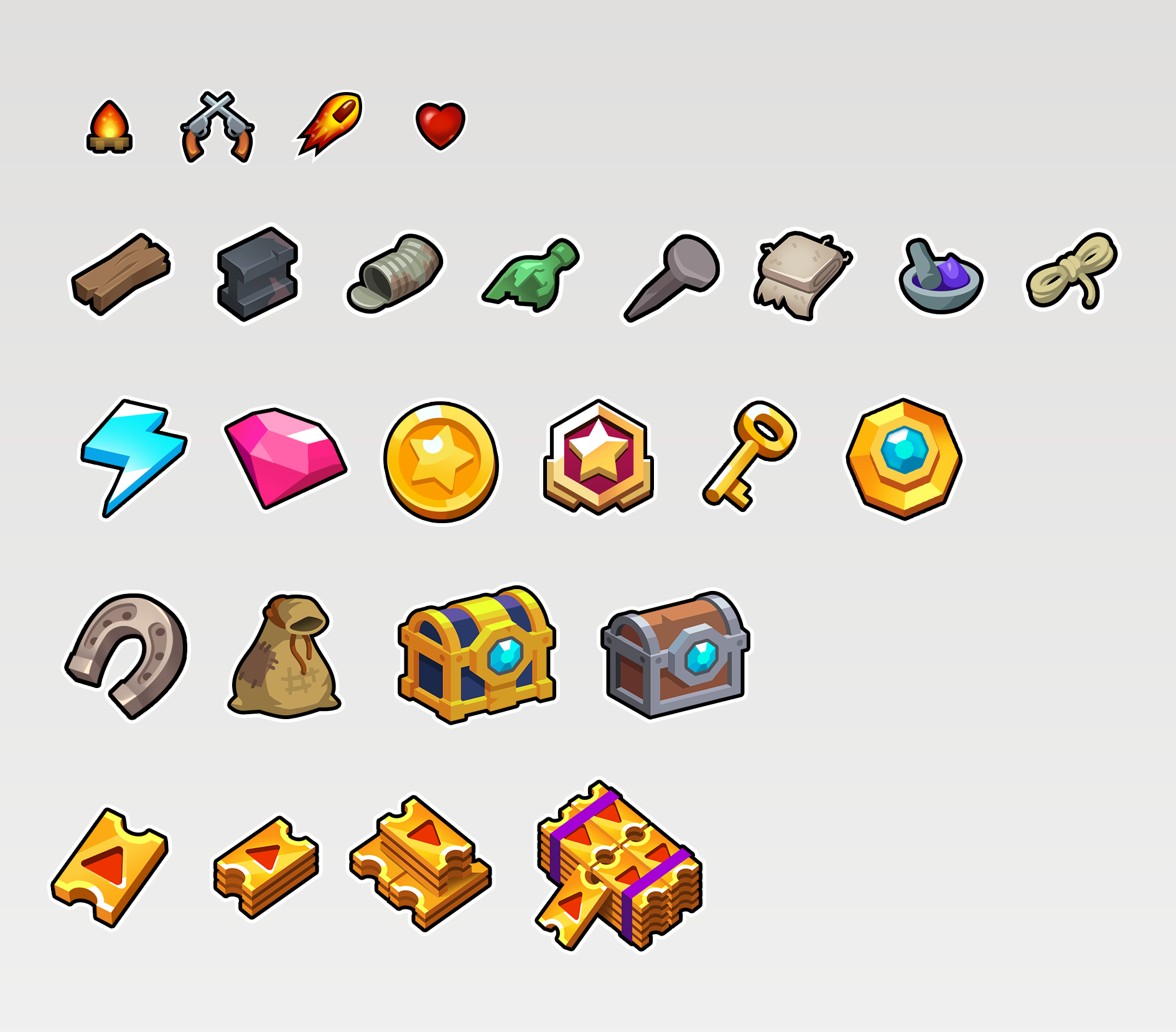 UI icons: coins, gems, keys, chests and tickets
