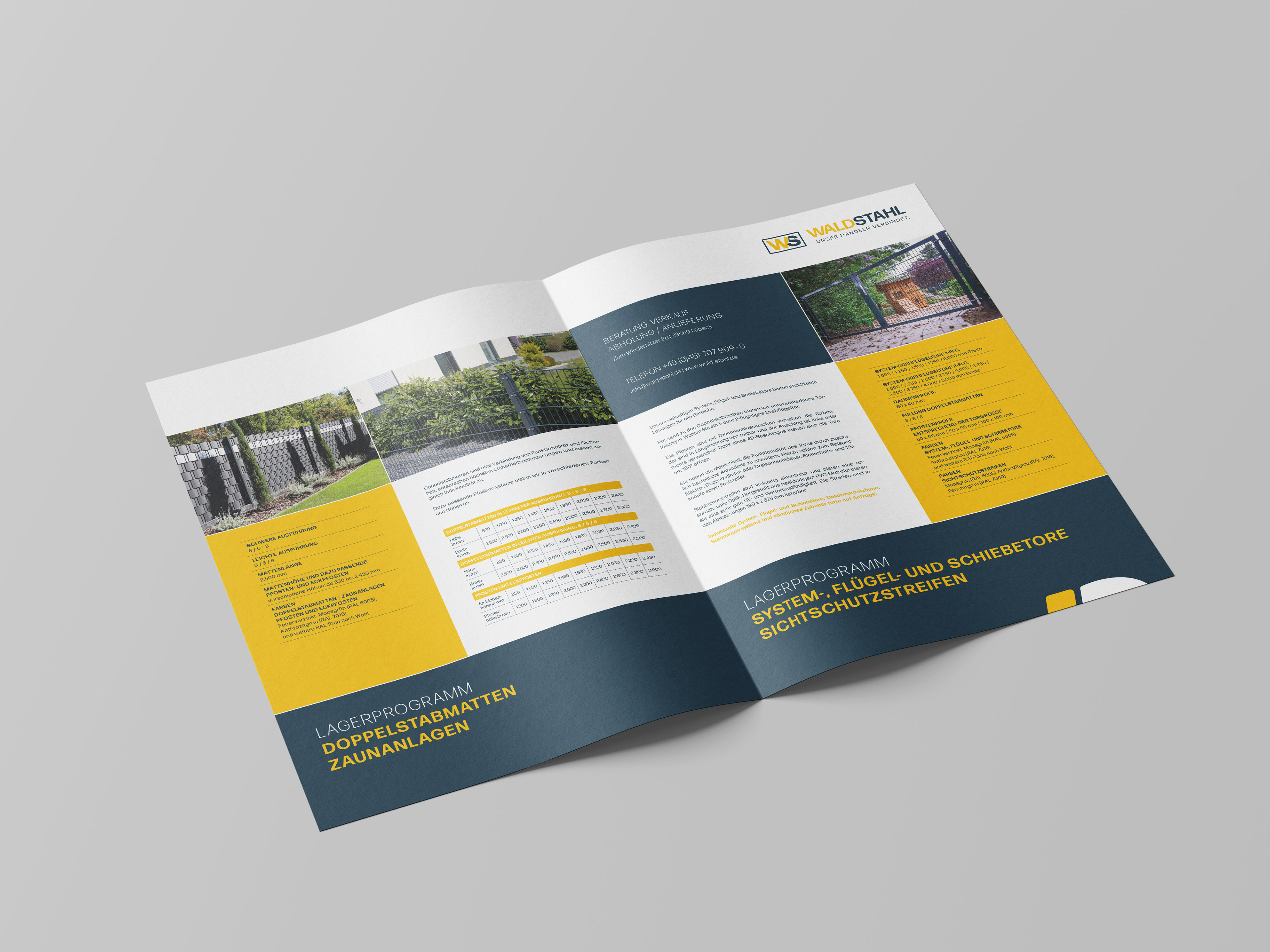 Produktflyer – Doppelstabmatten und LED-Leuchten