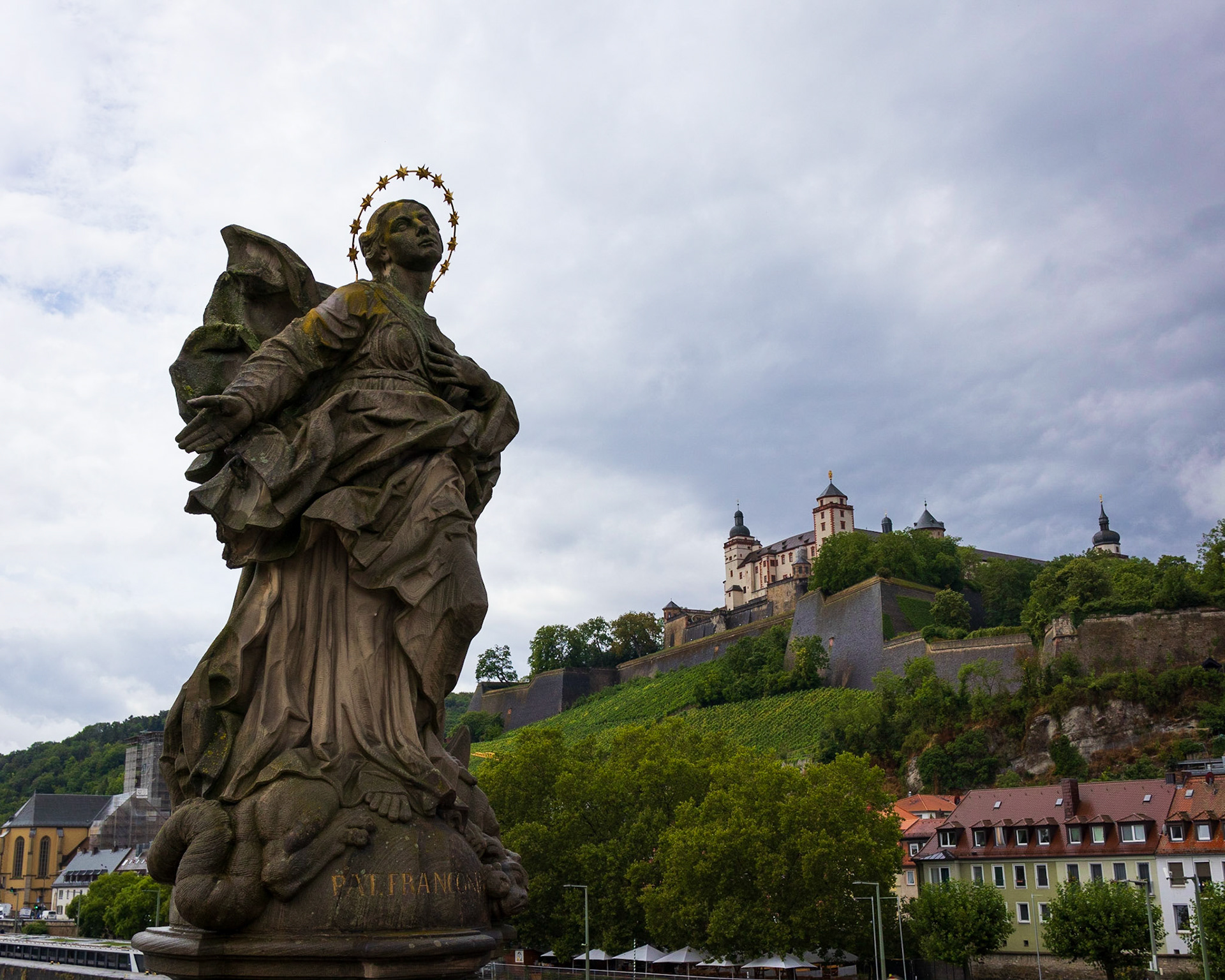 Marienberg Fortress as seen from the Old Main Bridge in Würzburg, Lower Franconia