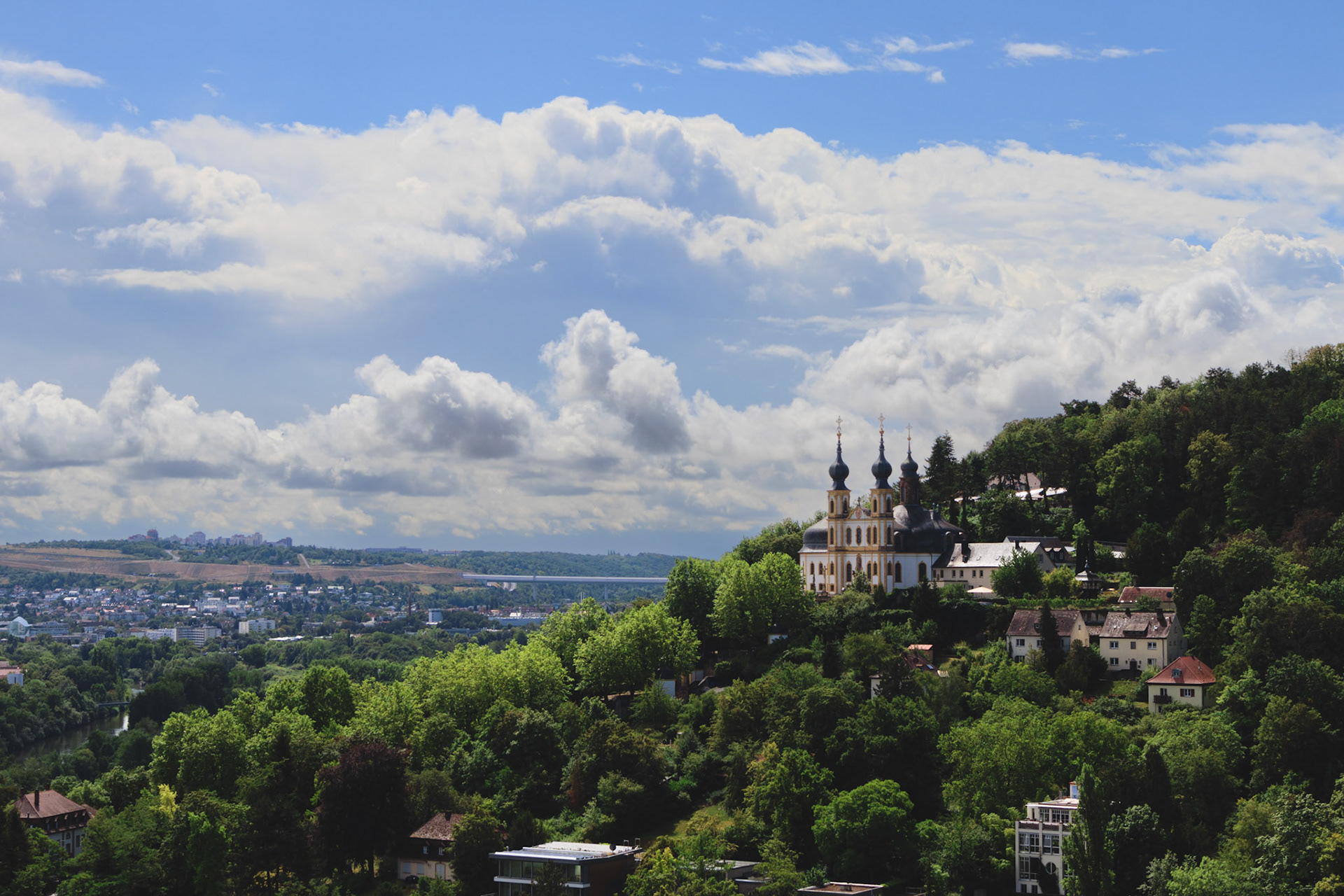 Käppele Sanctuary seen from Marienburg Fortress in Würzburg, Lower Franconia