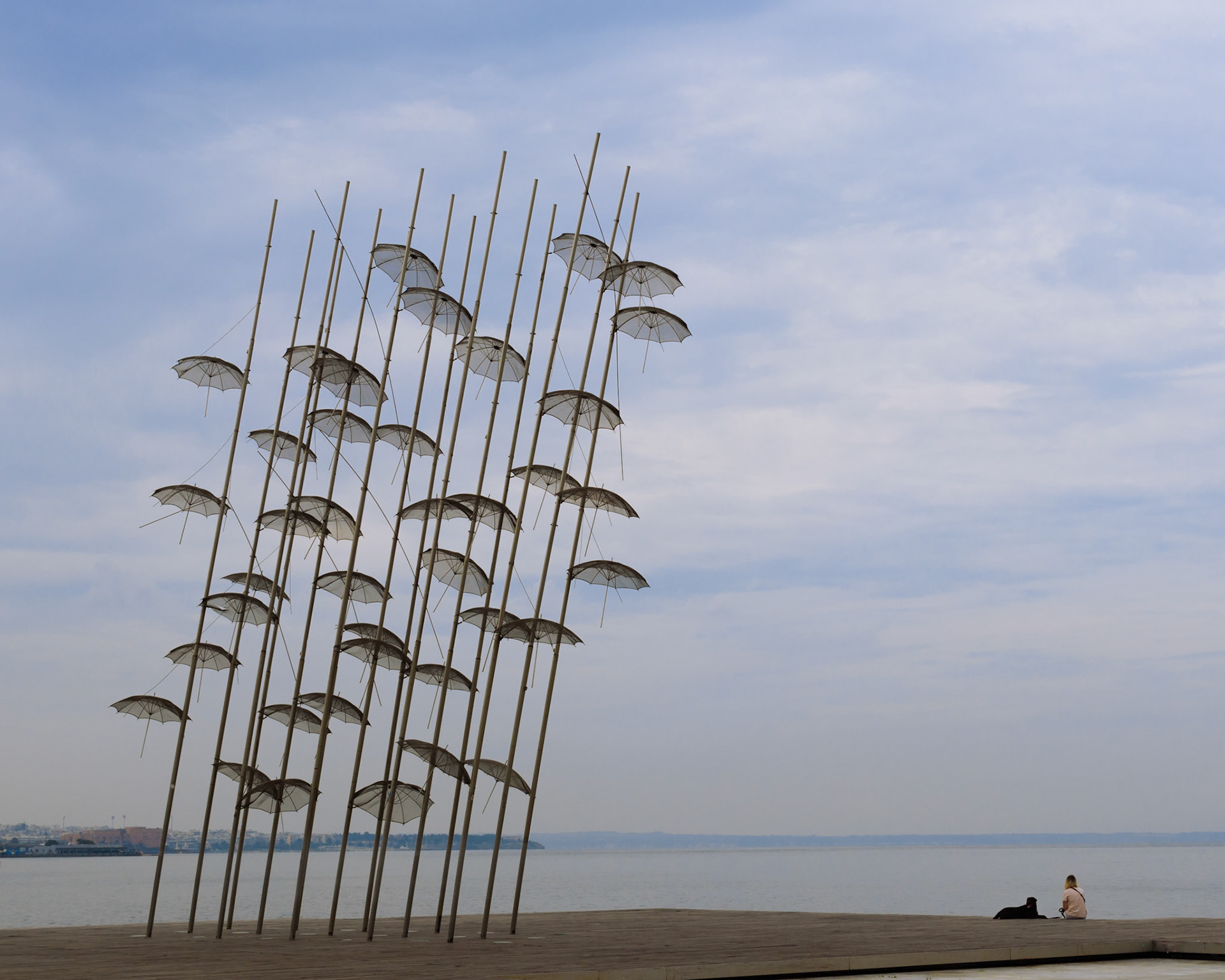 The Umbrellas monument on the Thessaloniki coast