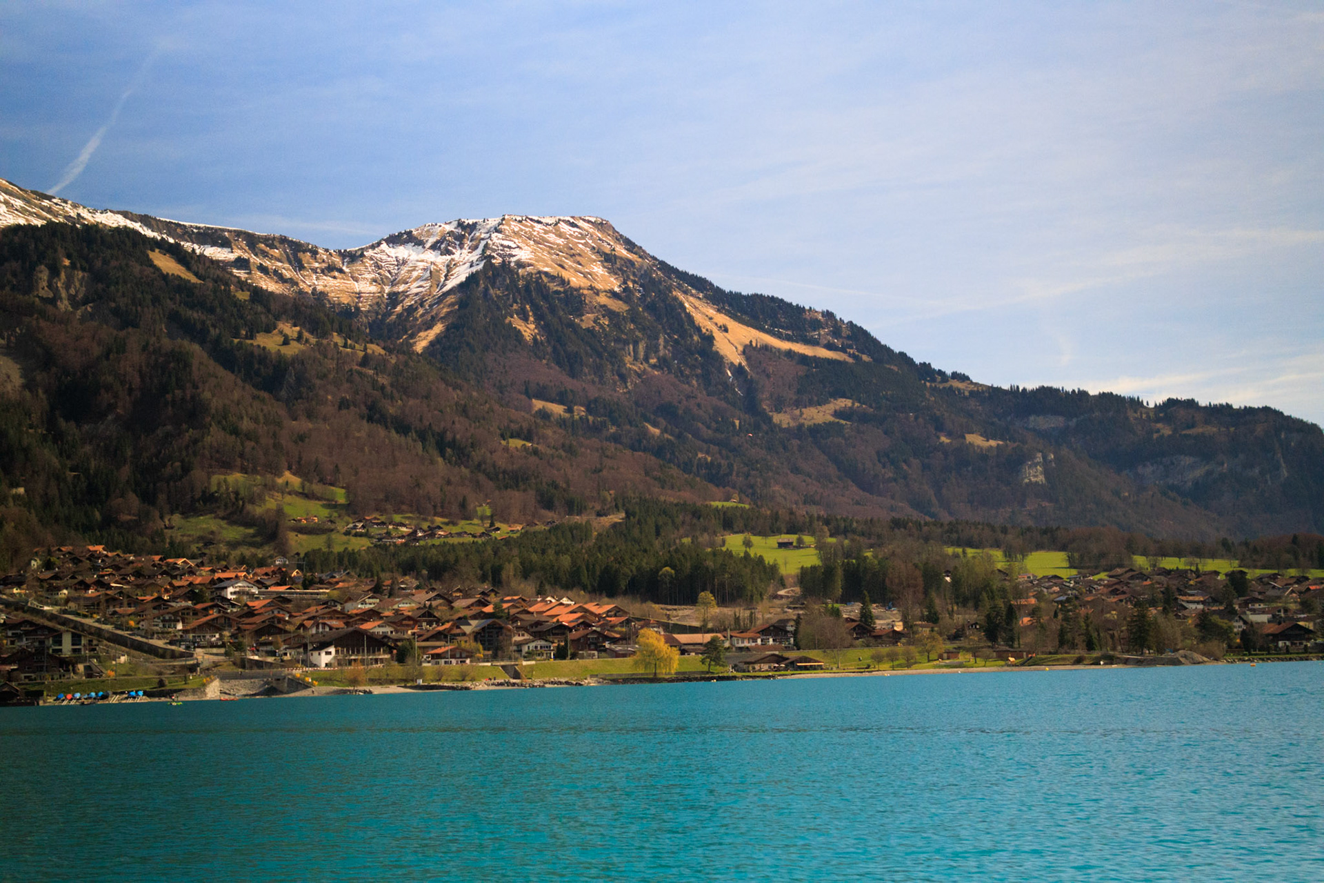 Lakeside village on the Brienzersee on a bright sunny day