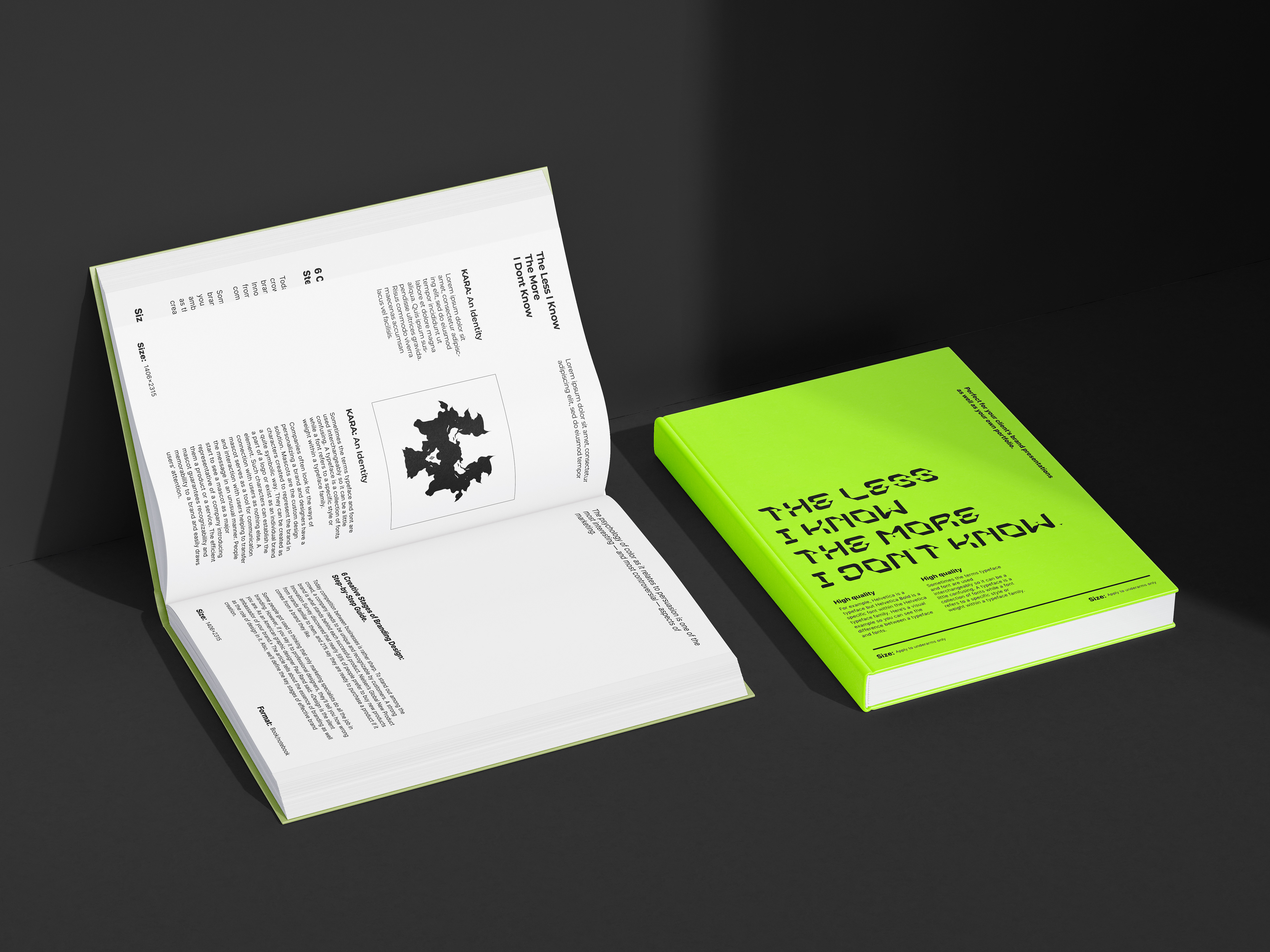 Book design featuring structured typography and brand visuals
