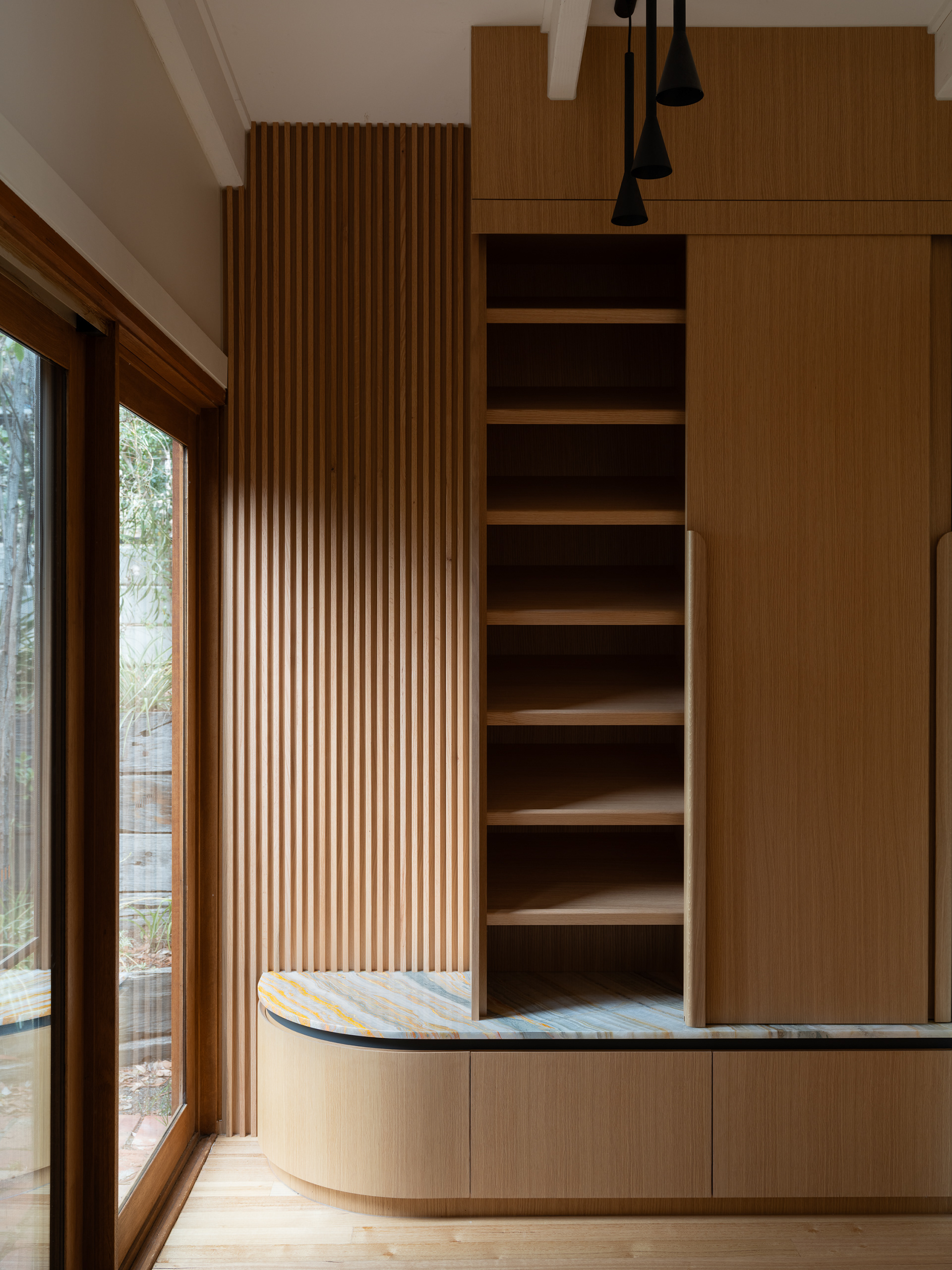Oak cabinet and stone bench top