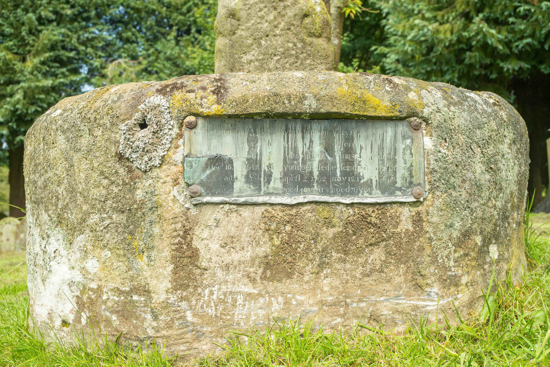 Cropton Cross Base View Showing Inscription Plate - St Gregory's Church North Yorkshire UK 2024