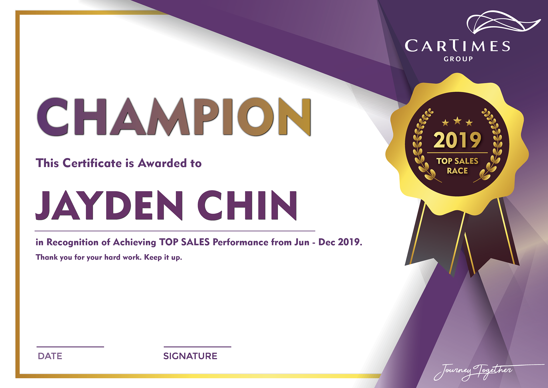 Certificate sample