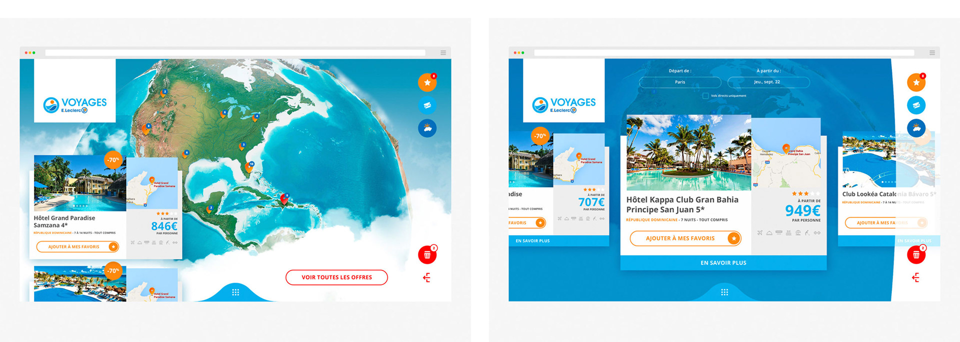 E. Leclerc Voyages / Client: E. Leclerc Voyages w/ Zento / Art Direction, User Interface
