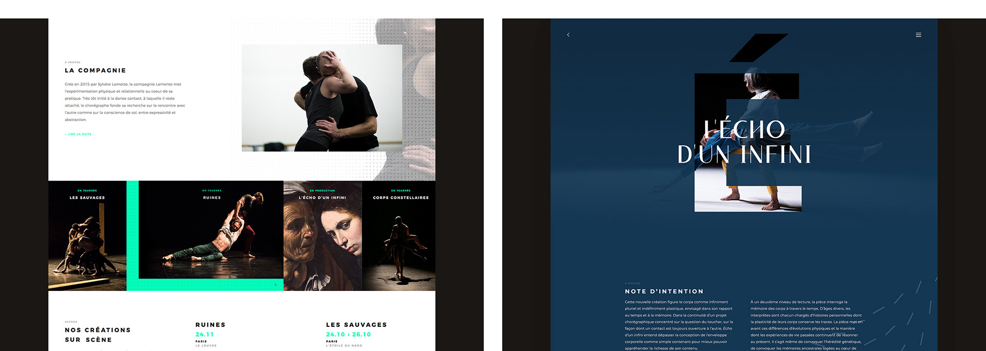 Lamento / Client: Cie Lamento / Art Direction, User Interface, Responsive & Mobile