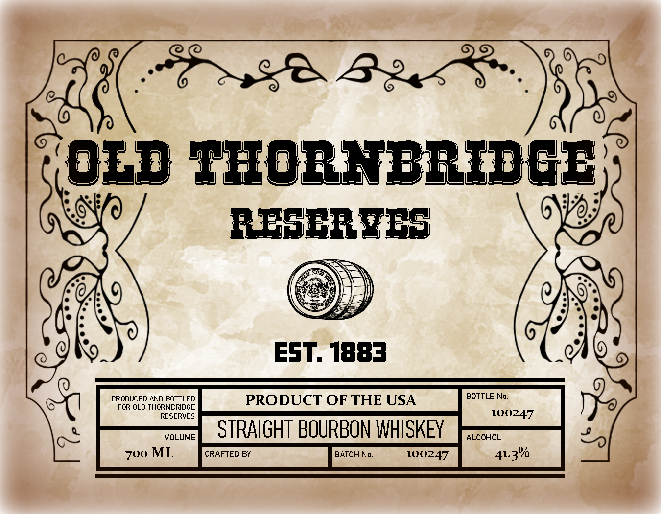 Phony whiskey label with cleared text