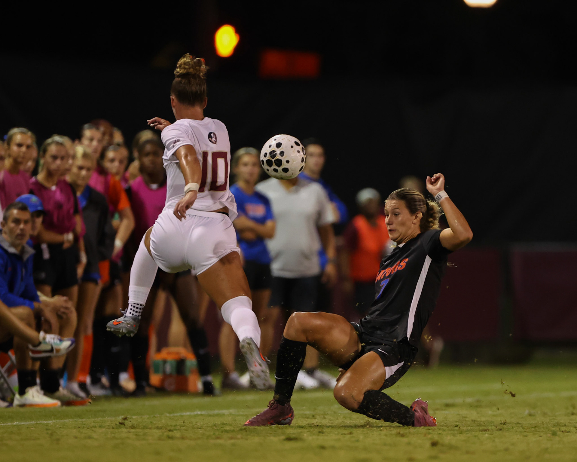 during the Gators' game against the Florida State Seminoles on Thursday, August 14, 2025 at Seminole Soccer Complex in Tallahassee, FL / UAA Communications photo by Morgan Hurd