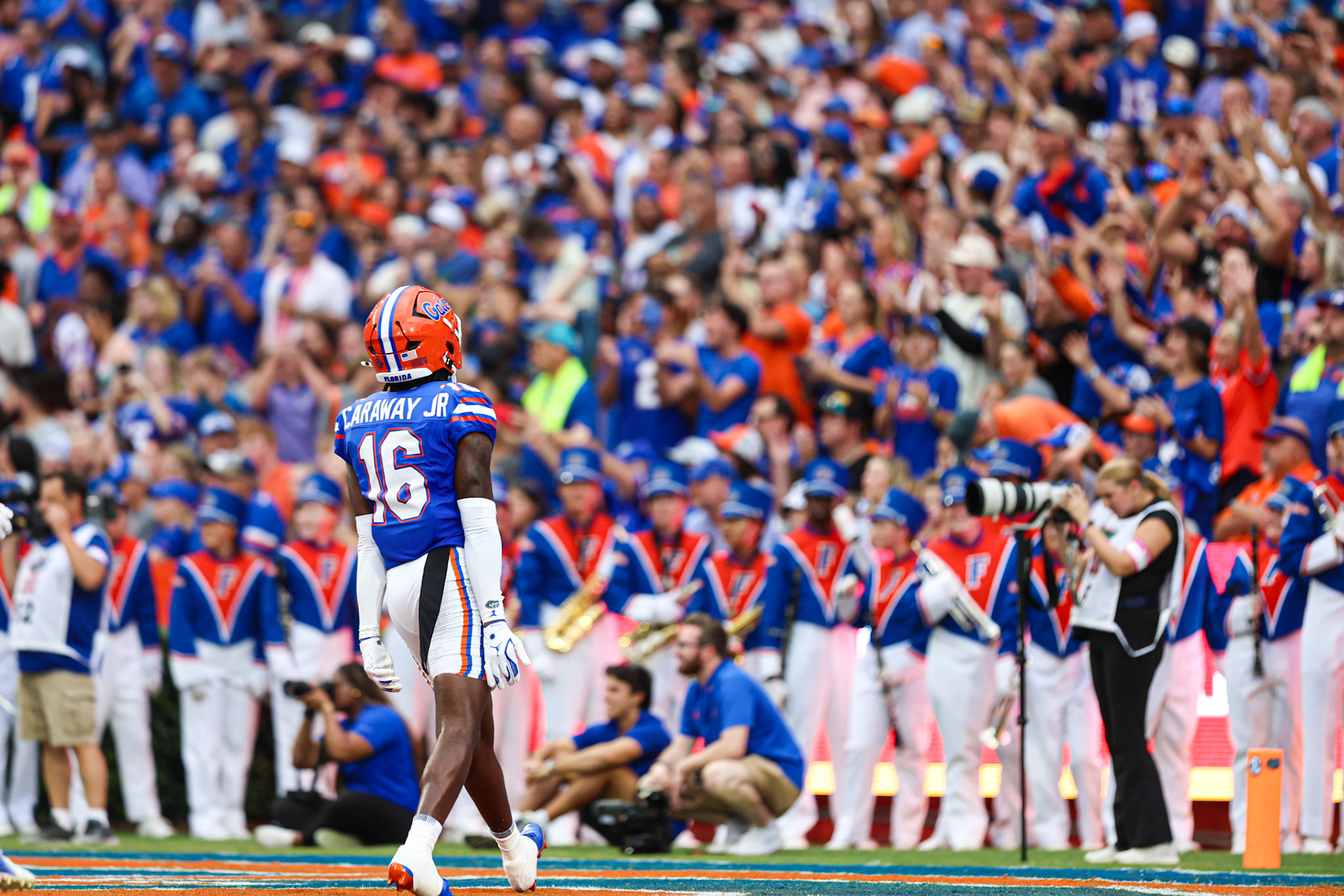 during the Gators' game against the Sharks on Saturday, August 30, 2025 at Ben Hill Griffin Stadium in Gainesville, Fla. / UAA Communications photo by Morgan Hurd