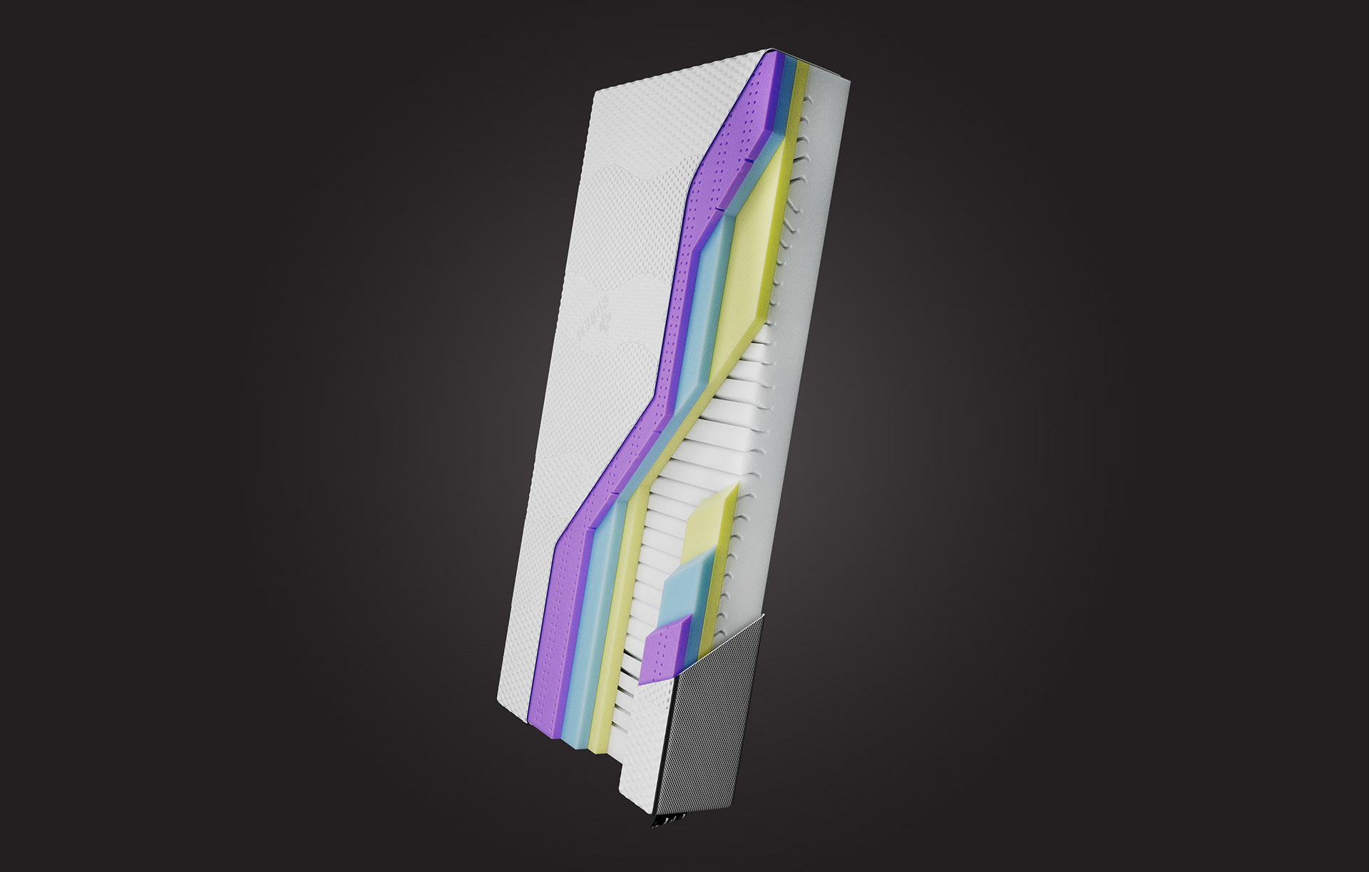3D visualization of the Cad mattress product by Curem, vertical view