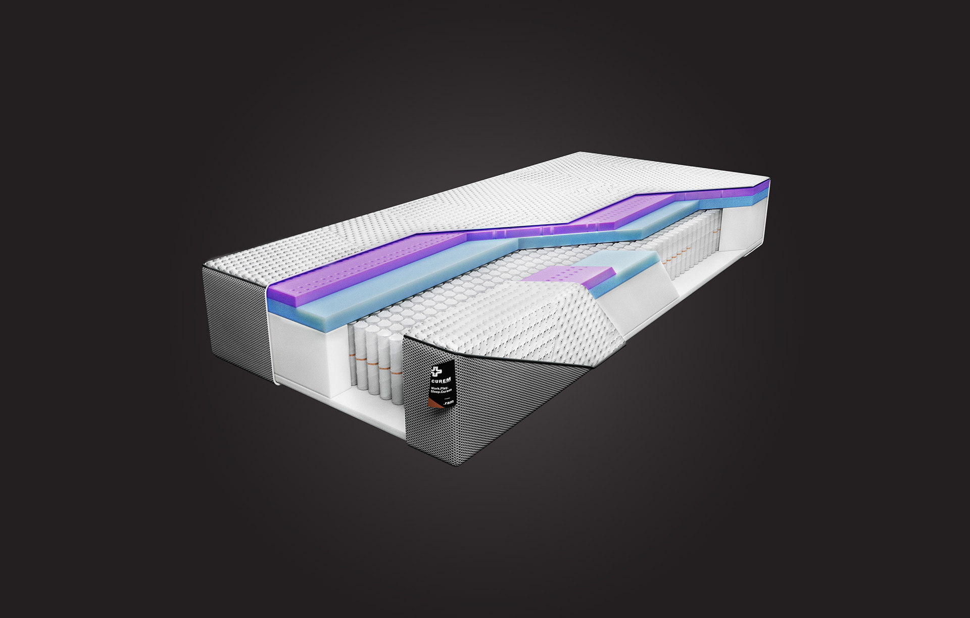 3D visualization of the Ram mattress product by Curem, horizontal view
