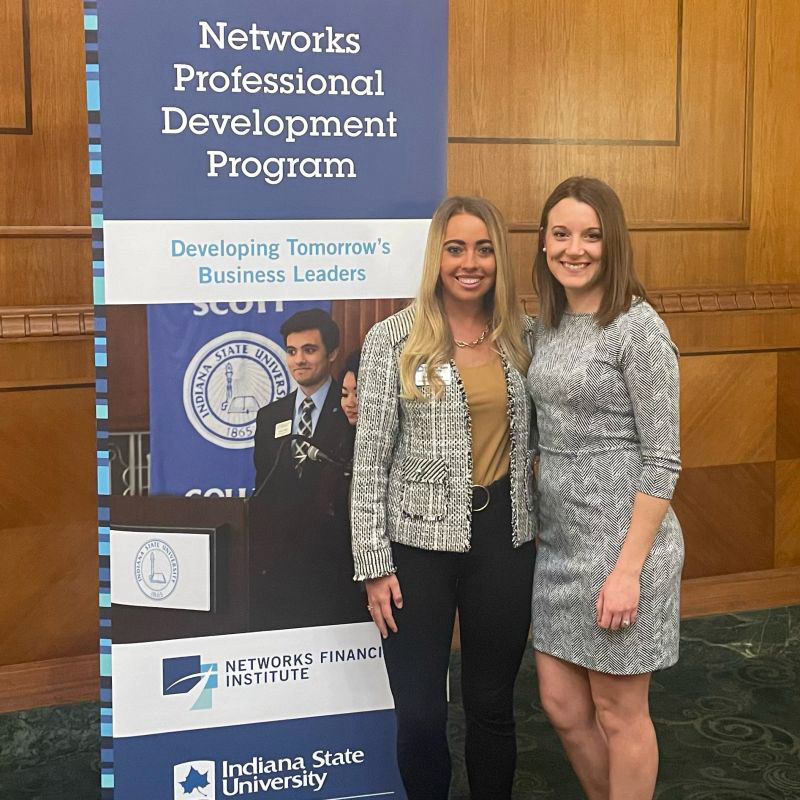 Networks Mentor Luncheon, March 18, 2022. Student Anne Bowen with alumna Brittany Graman