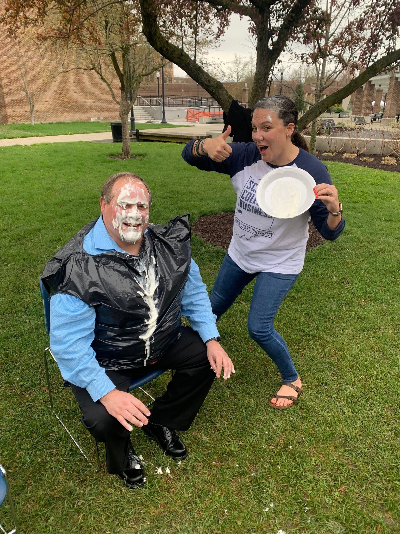 Delta Sigma Pi (Delta Tau) business fraternity fundraiser on Thursday, April 21, 2022. Dean Terry Daugherty and marketing professor Sara Williams