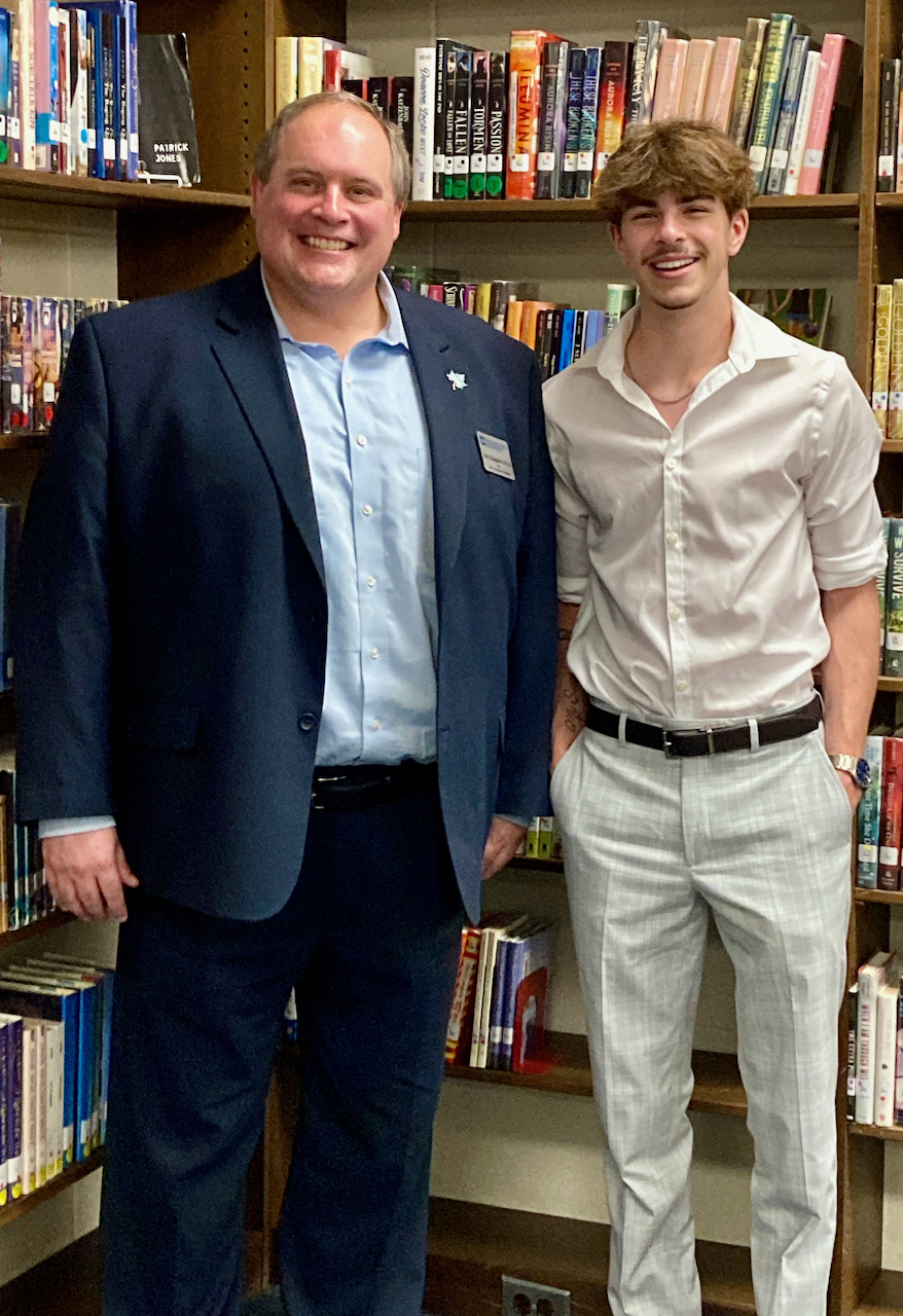 Dean Terry Daugherty with NVHS student Jordan Crosby who will be joining the college in the fall of 2022