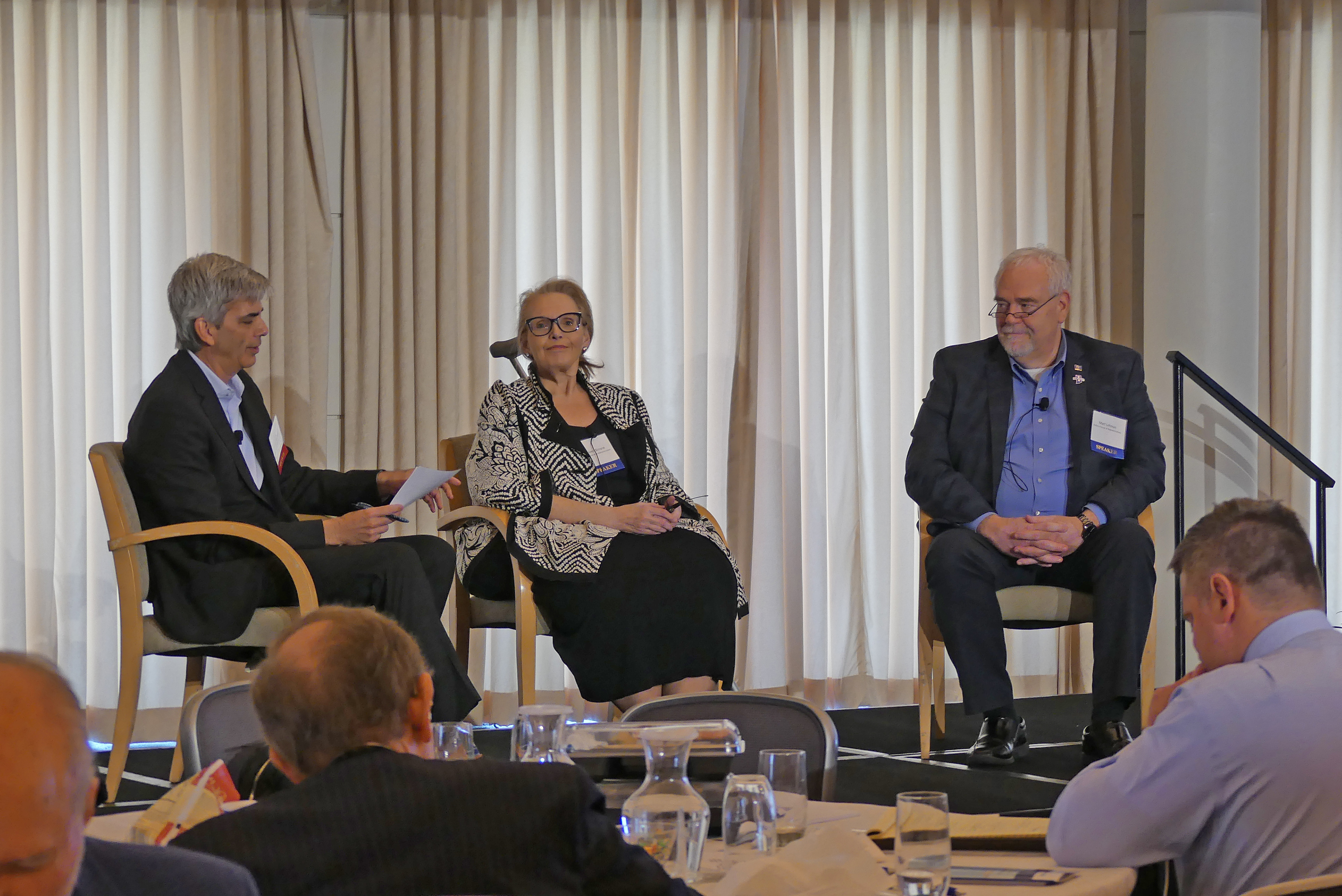 Scott Kosnoff, Partner, Faegre Drinker talking with Kathleen Birrane, Commissioner, Maryland Insurance Administration; and Rep. Matt Lehman (R-IN), Majority Floor Leader, Indiana House of Representatives