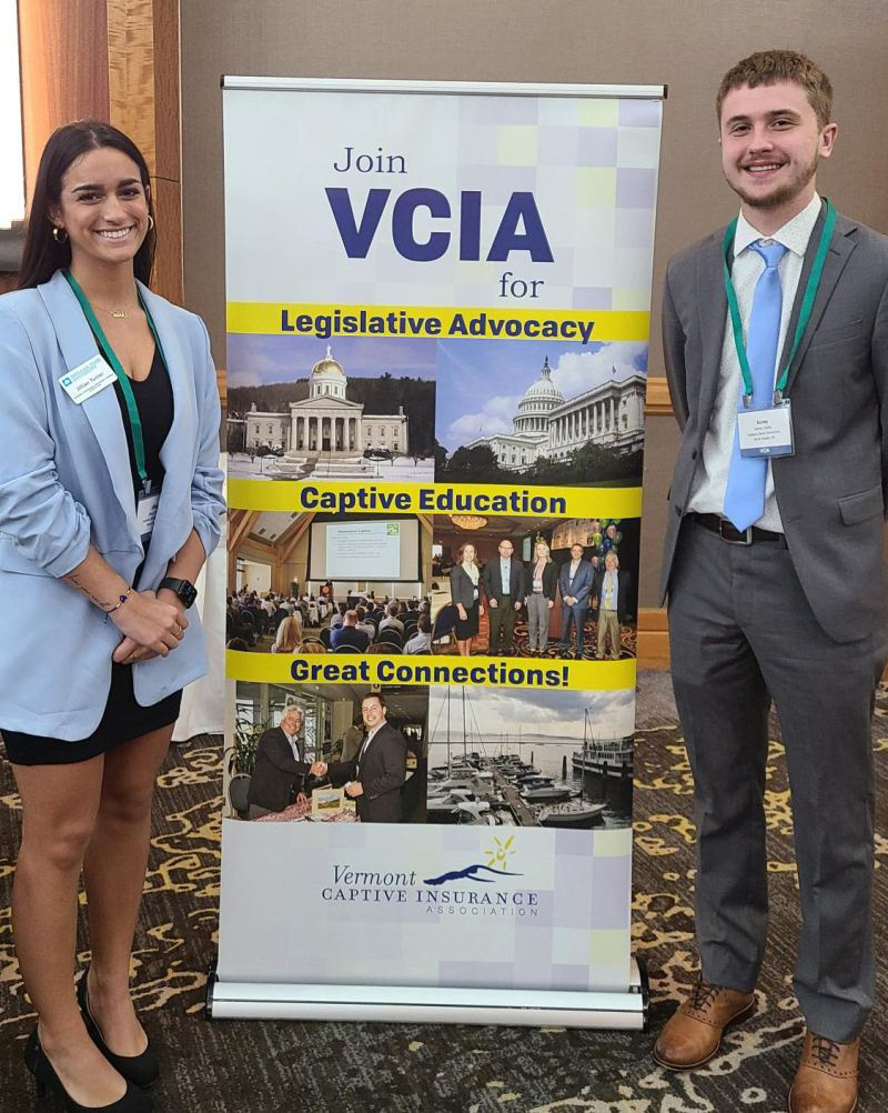 Vermont Captive Insurance Association (VCIA) Roadshow in Indianapolis, March 24, 2022. IRM students Jillian Turner and Korey Castle