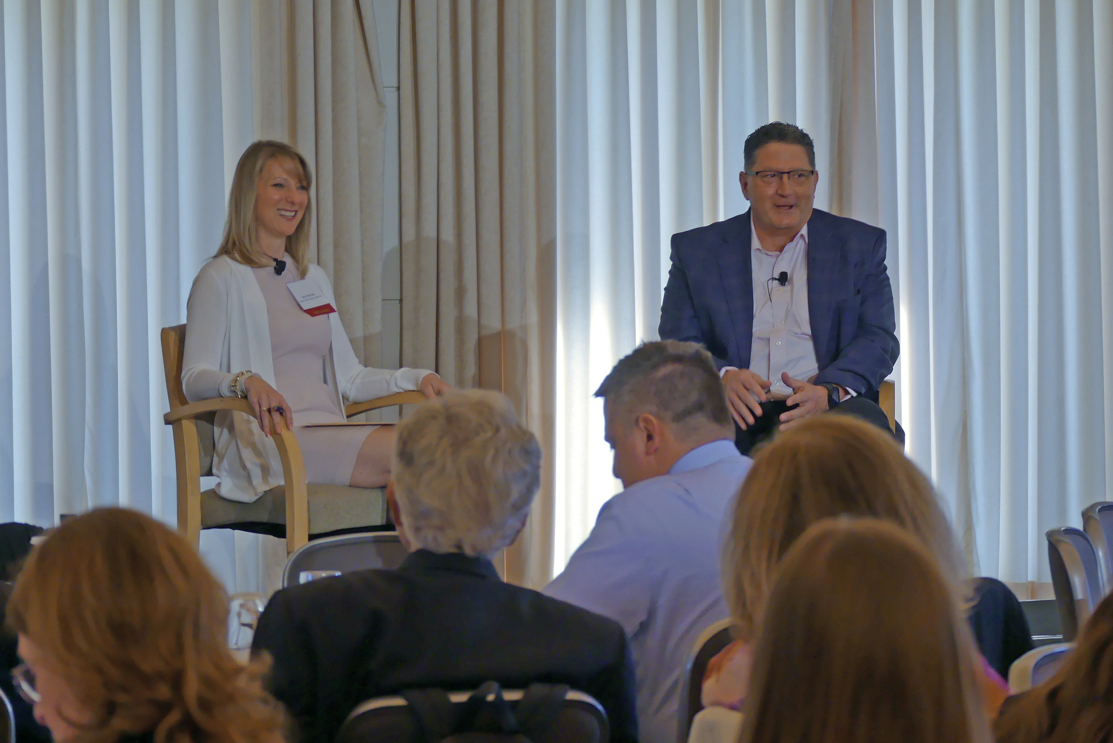 Sara Manske, Partner, Faegre Drinker talking to Tom Sullivan, Senior Associate Director, Federal Reserve Board