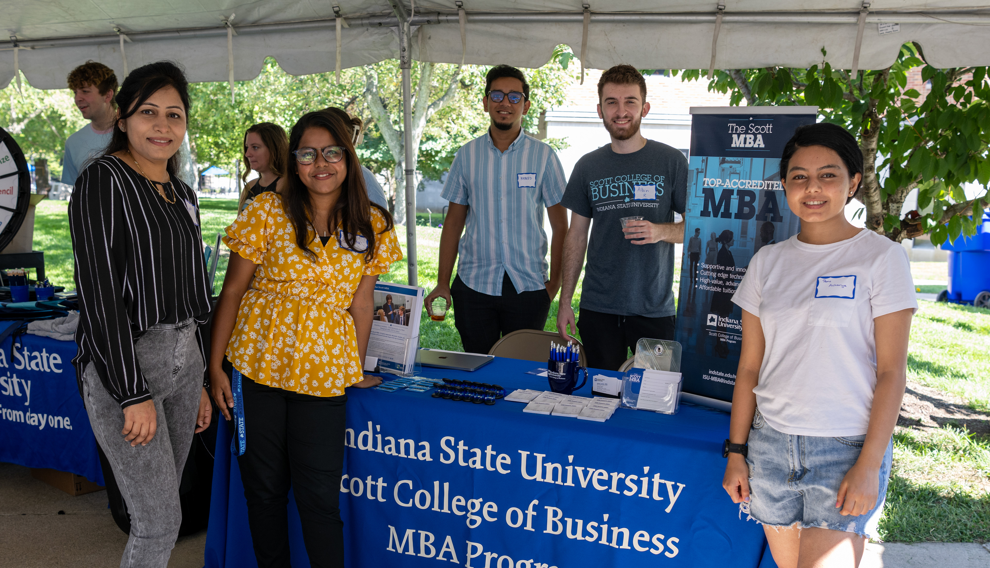 MBA students Bharti Arya, Pushpita Haque, Khaled Ahmed, Albin Ramadani, and Paru Acharya