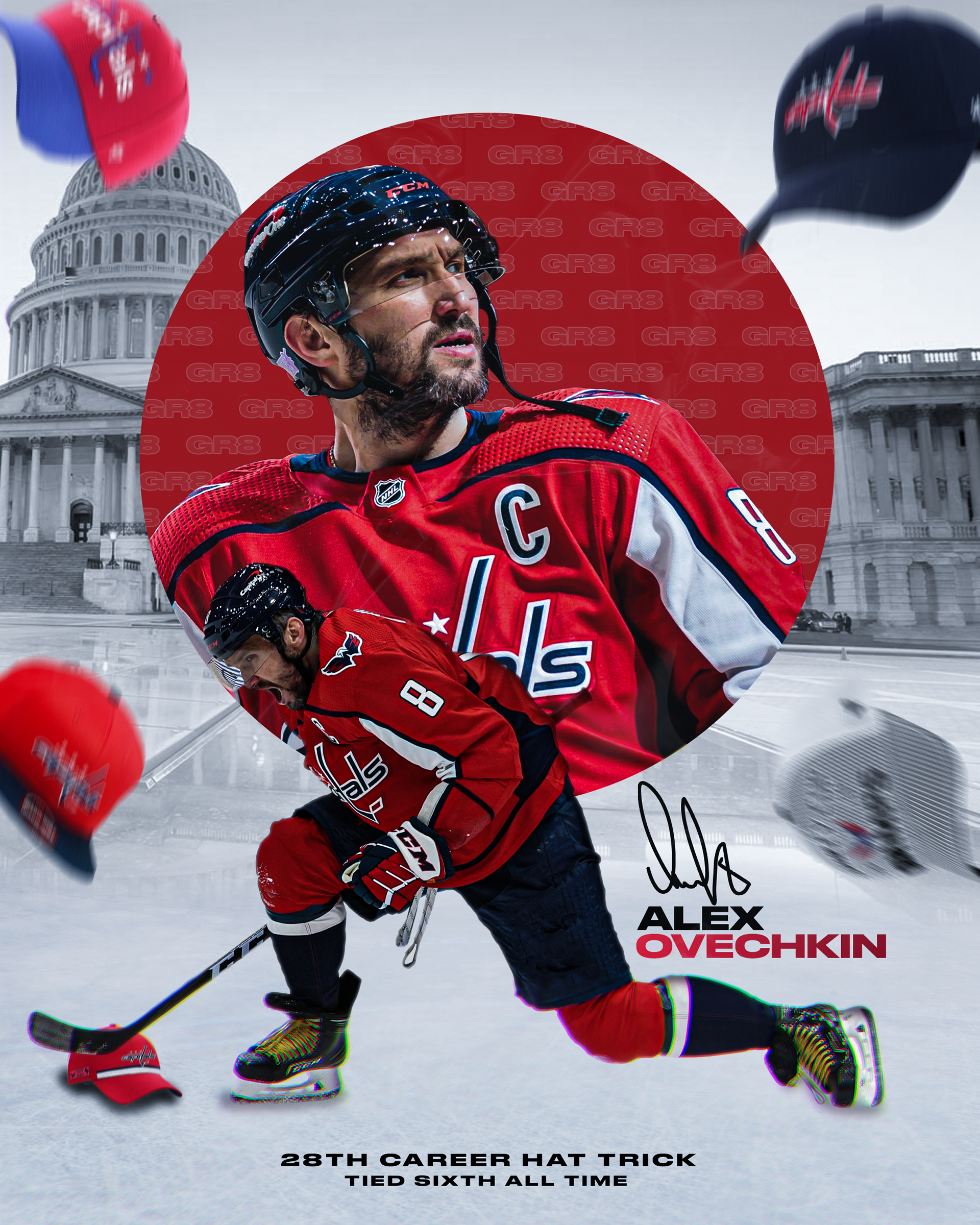 Alex Ovechkin 28th Career Hat-trick Celebration Graphic