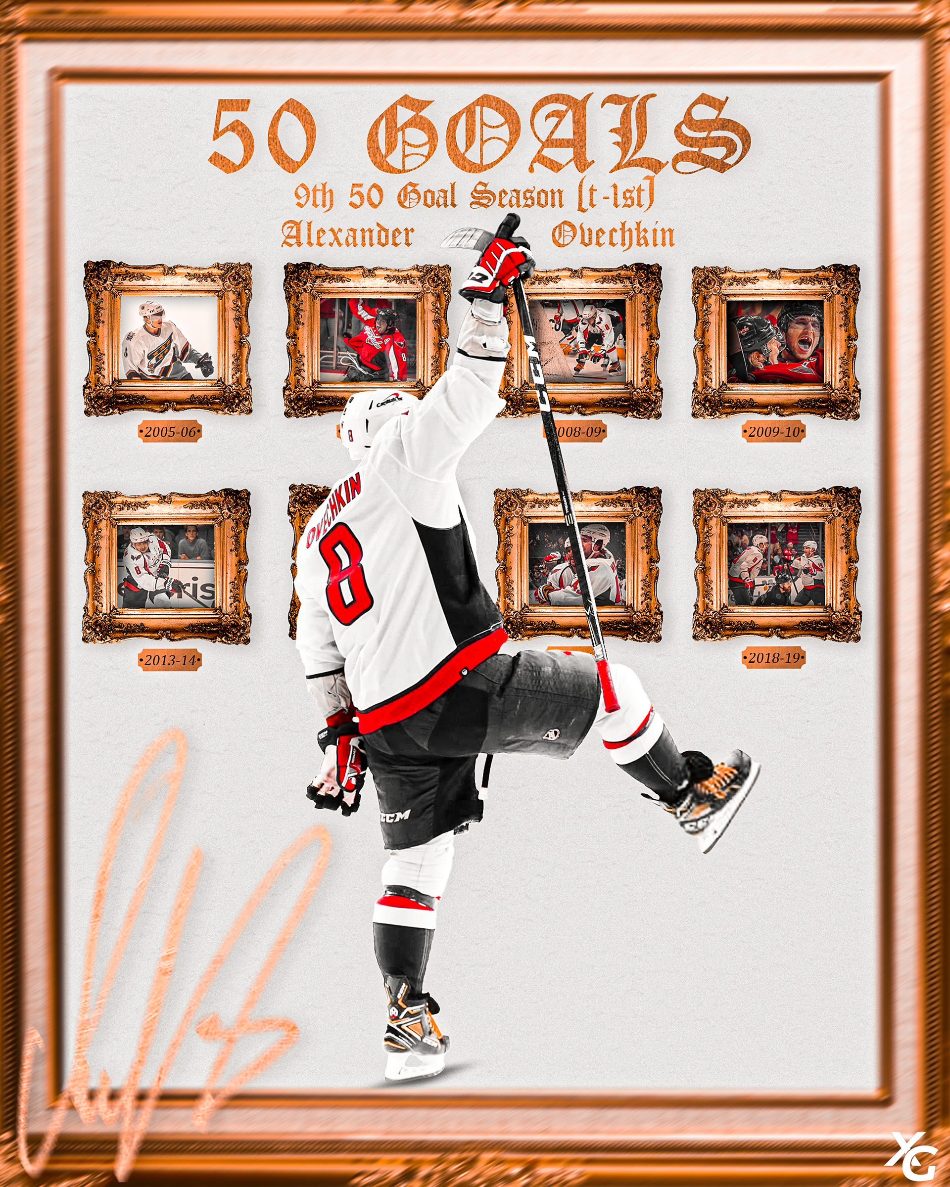 Alex Ovechkin 9th 50 Goal Season Graphic