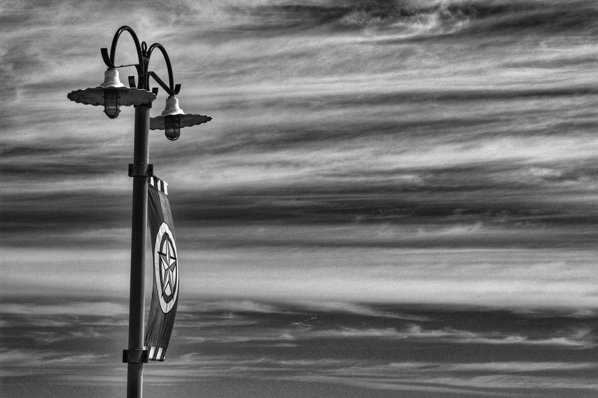 Kemah Boardwalk Lamppost in monochrome - Kemah, Texas