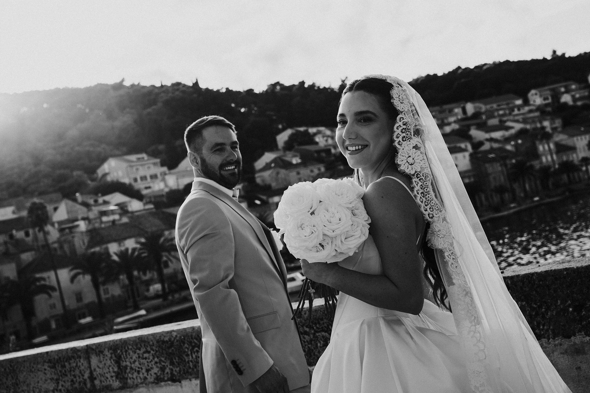 Destination wedding in Korčula old town with historic Venetian architecture
