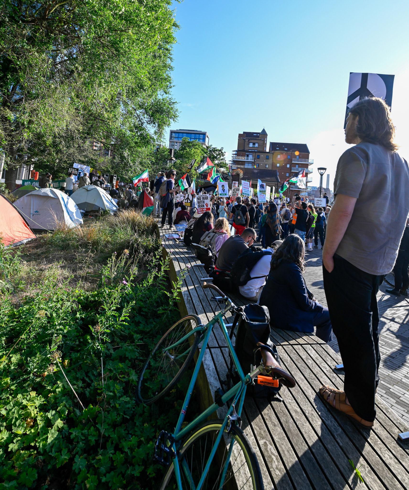 Stop the War Coalition staged a demonstration opposite the US embassy decrying the bombing by the US of Iran