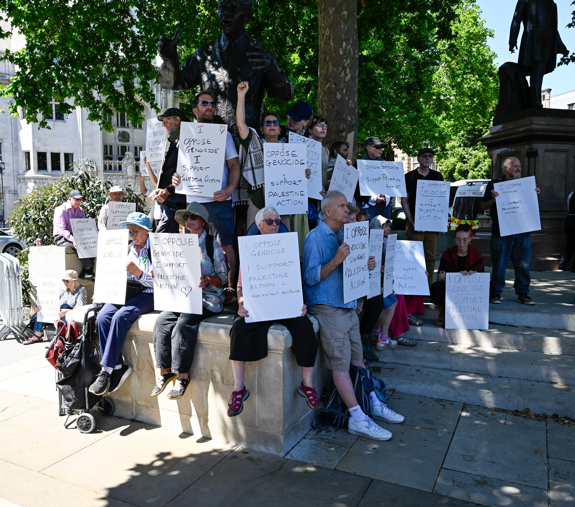 Palestine Action supporters protest at Parliament Square opposite The Houses of Parliament. The group were all arrested.