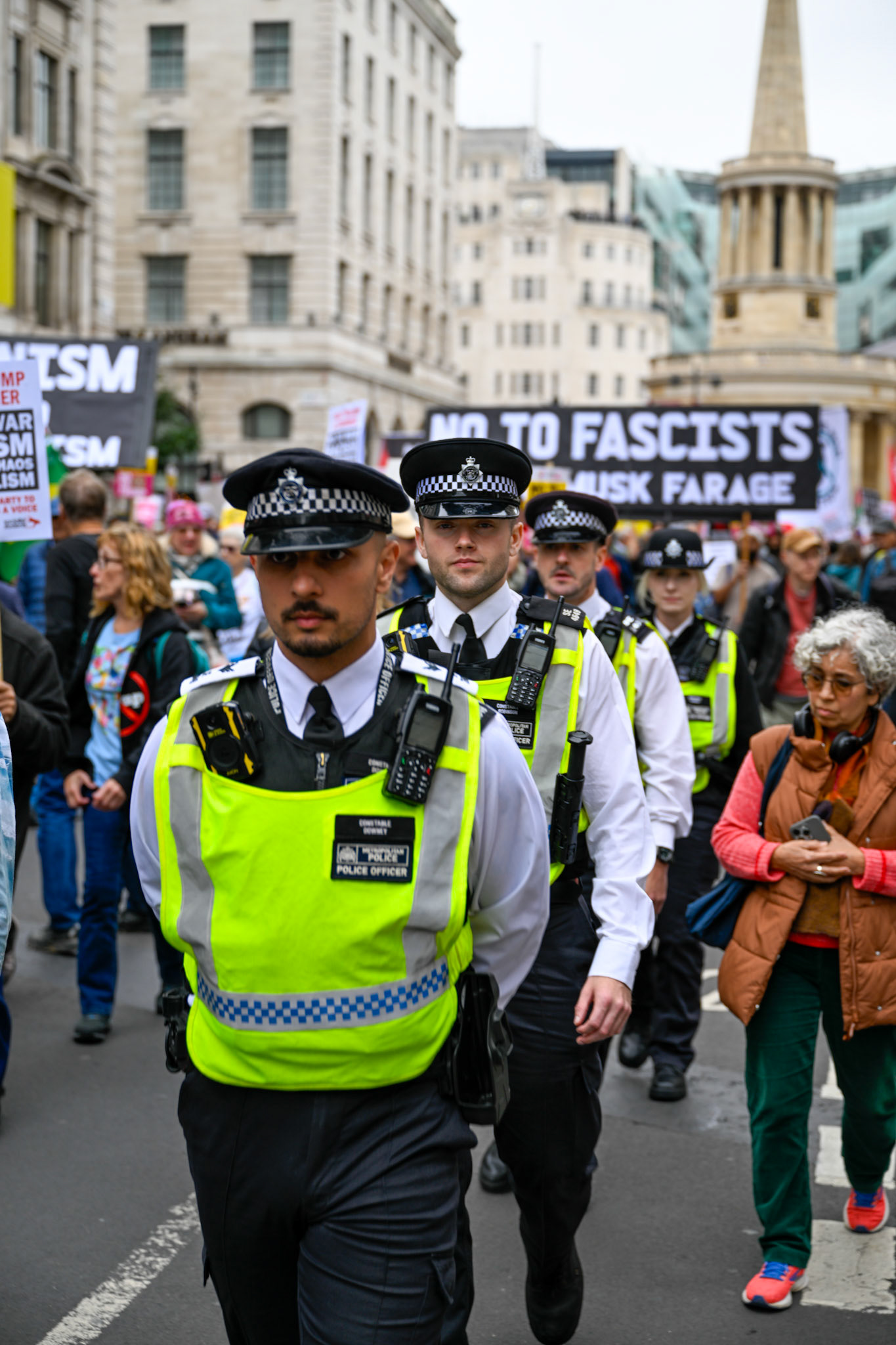 London, UK, 17th September 2025, A large protest by thousands of anti Trump supporters wound through central London towards Parliament, monkeybutlerimages / Alamy Live News