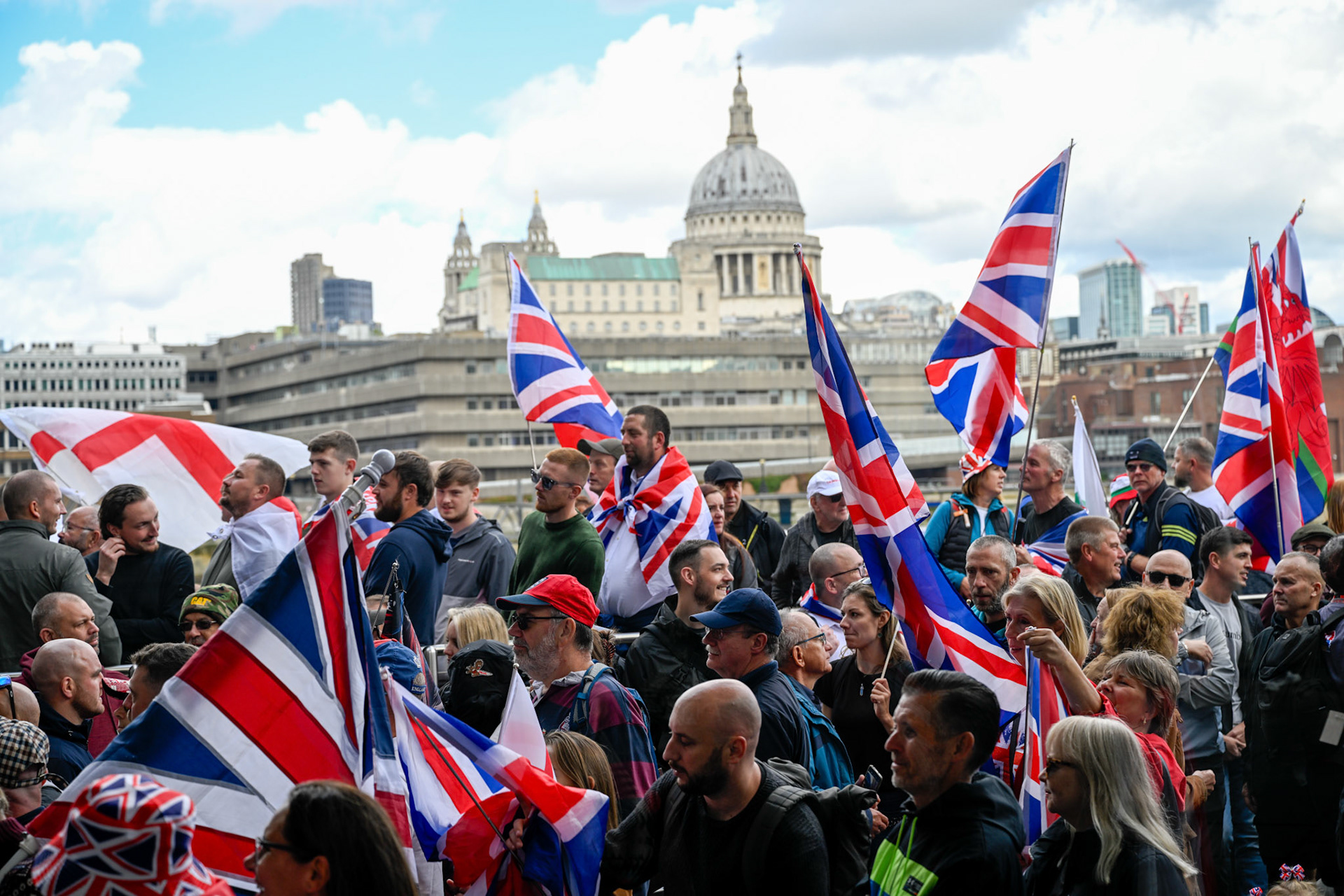 London, UK, 13th September: Approximately 100,000 supporters of Tommy Robinson march through central London,  monkeybutlerimages/alamy live news