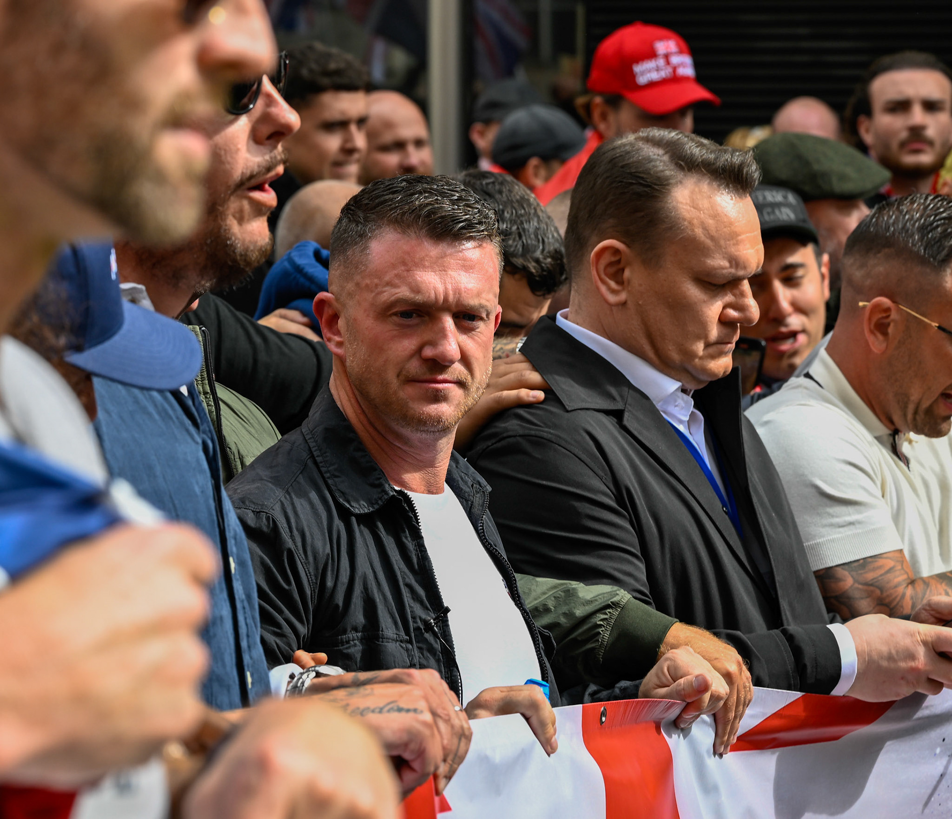 London, UK, 13th September: Approximately 100,000 supporters of Tommy Robinson march through central London,  monkeybutlerimages/alamy live news