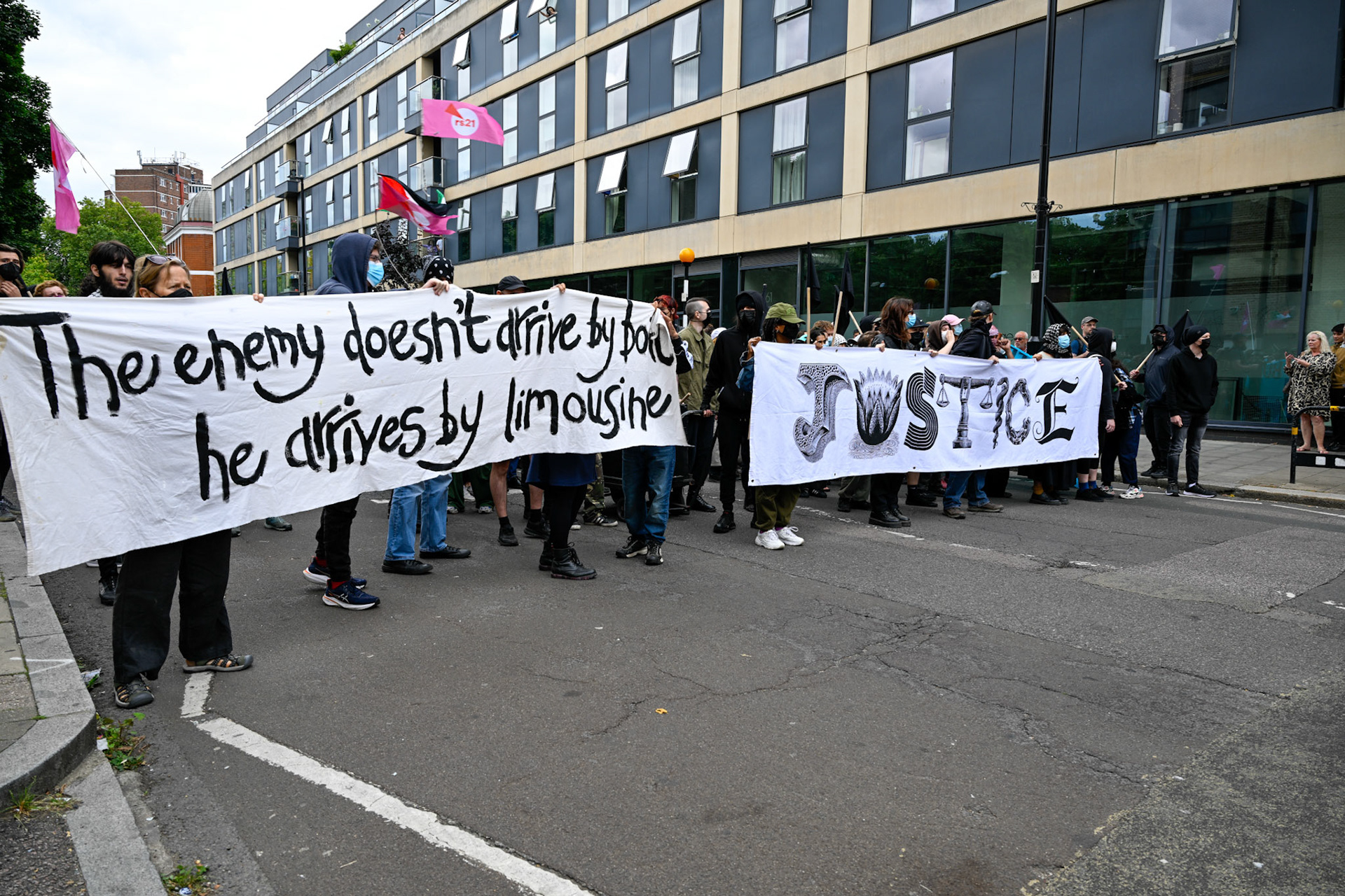 London, UK, 2nd August 2025, Protest outisde of the Thistle Hotel Barbican supporting migrant residents and challenging a counter protest