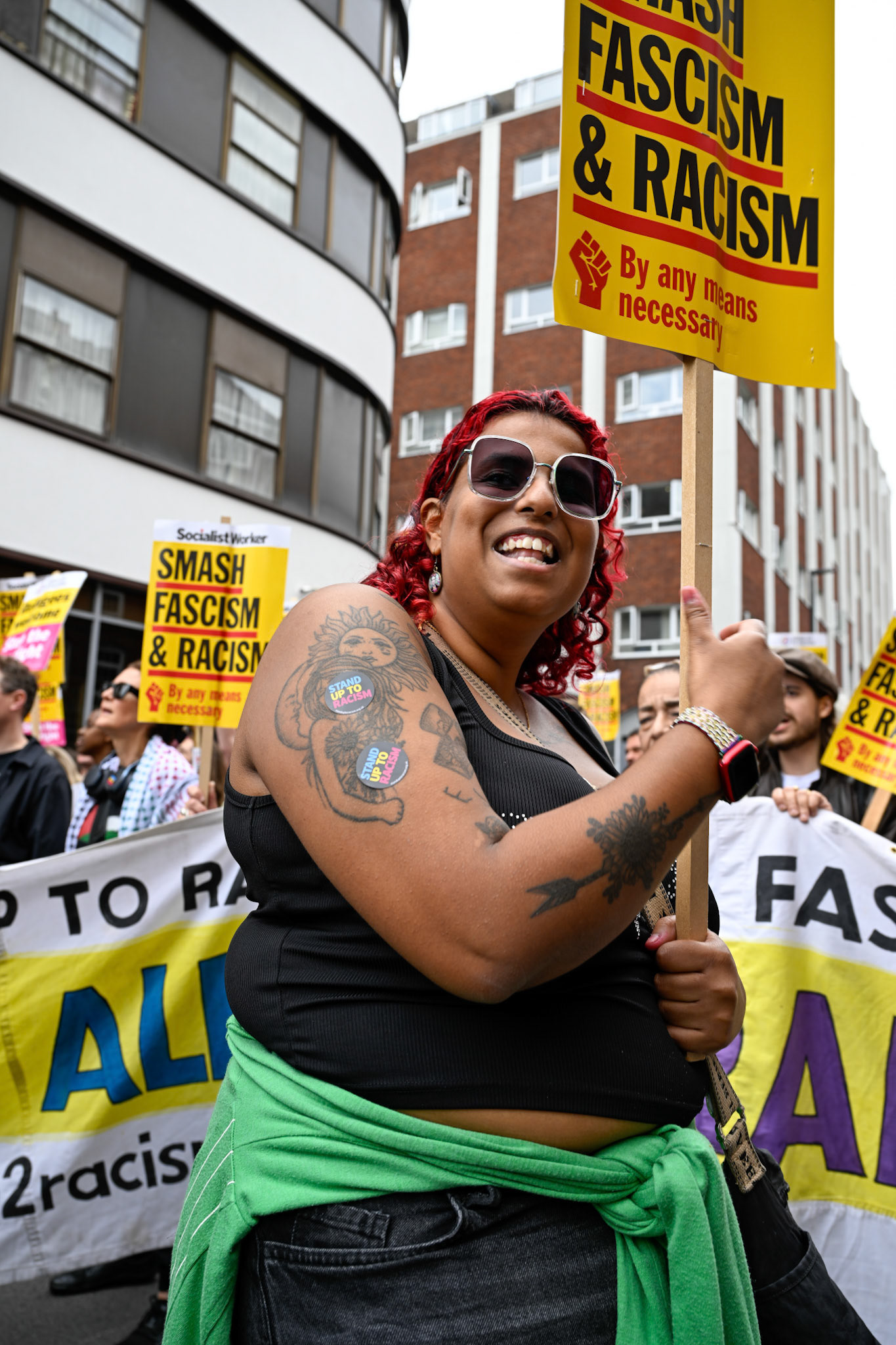 London, UK, 2nd August 2025, Protest outisde of the Thistle Hotel Barbican supporting migrant residents and challenging a counter protest