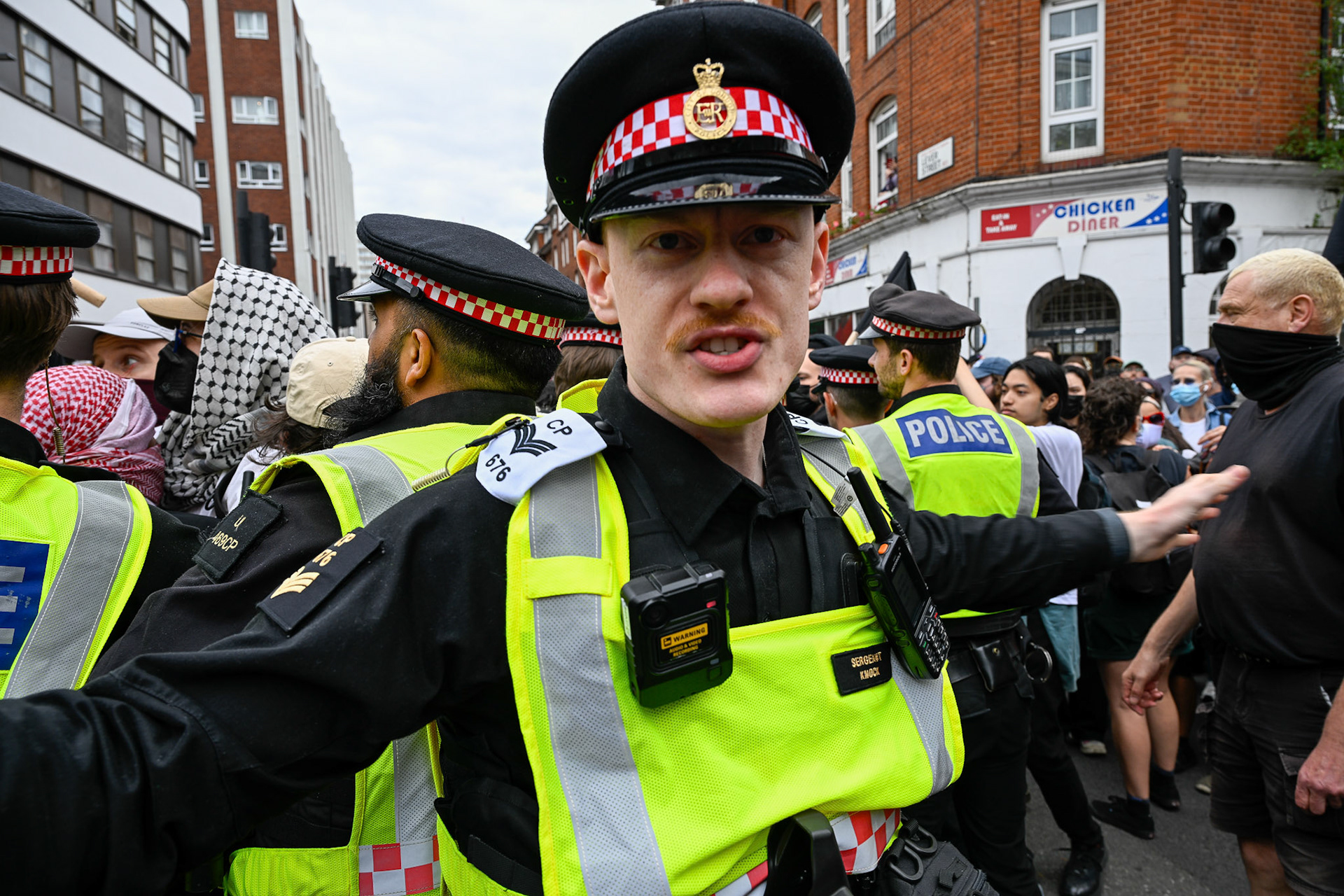 London, UK, 2nd August 2025, Protest outisde of the Thistle Hotel Barbican supporting migrant residents and challenging a counter protest