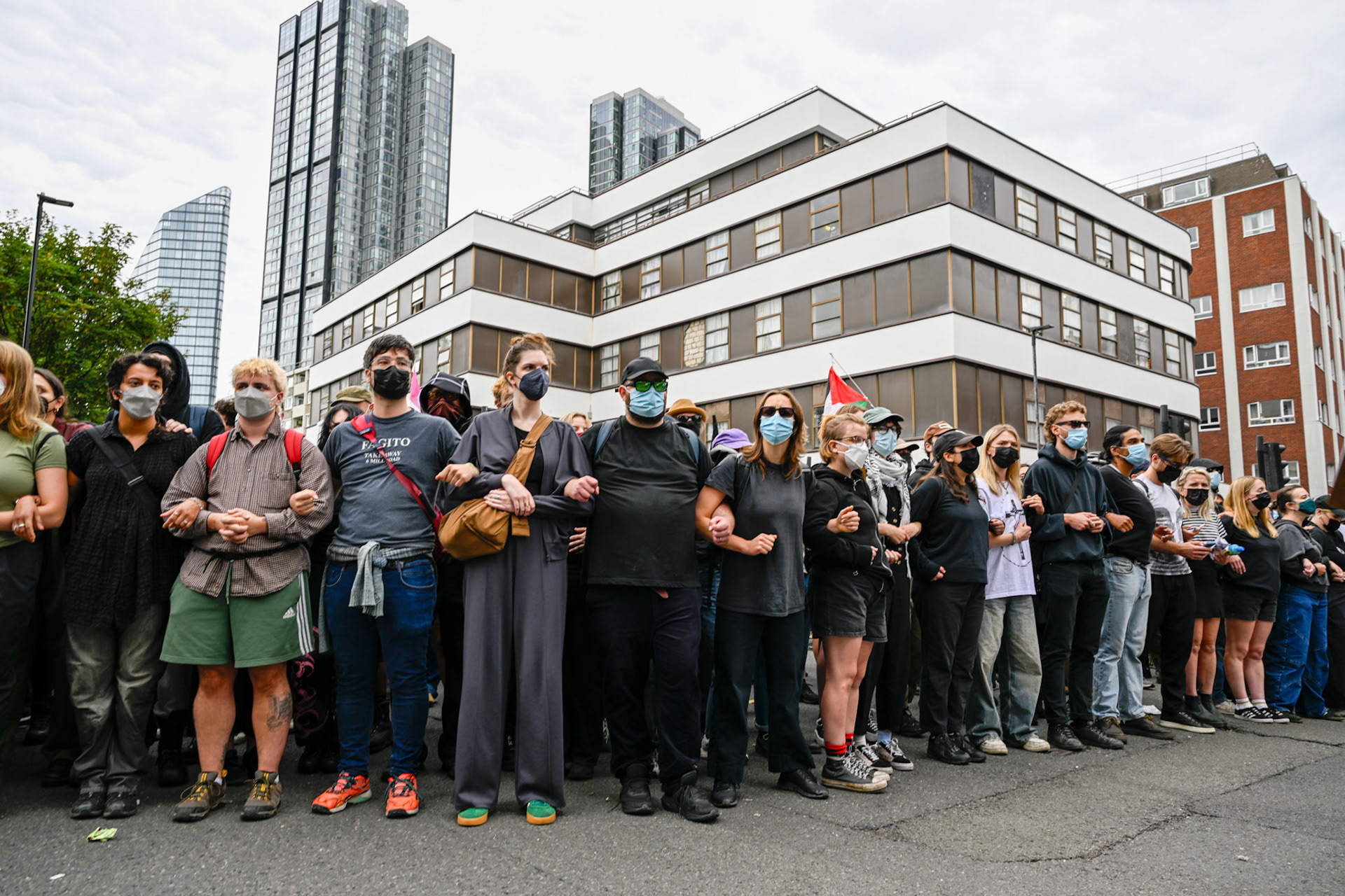 London, UK, 2nd August 2025, Protest outisde of the Thistle Hotel Barbican supporting migrant residents and challenging a counter protest